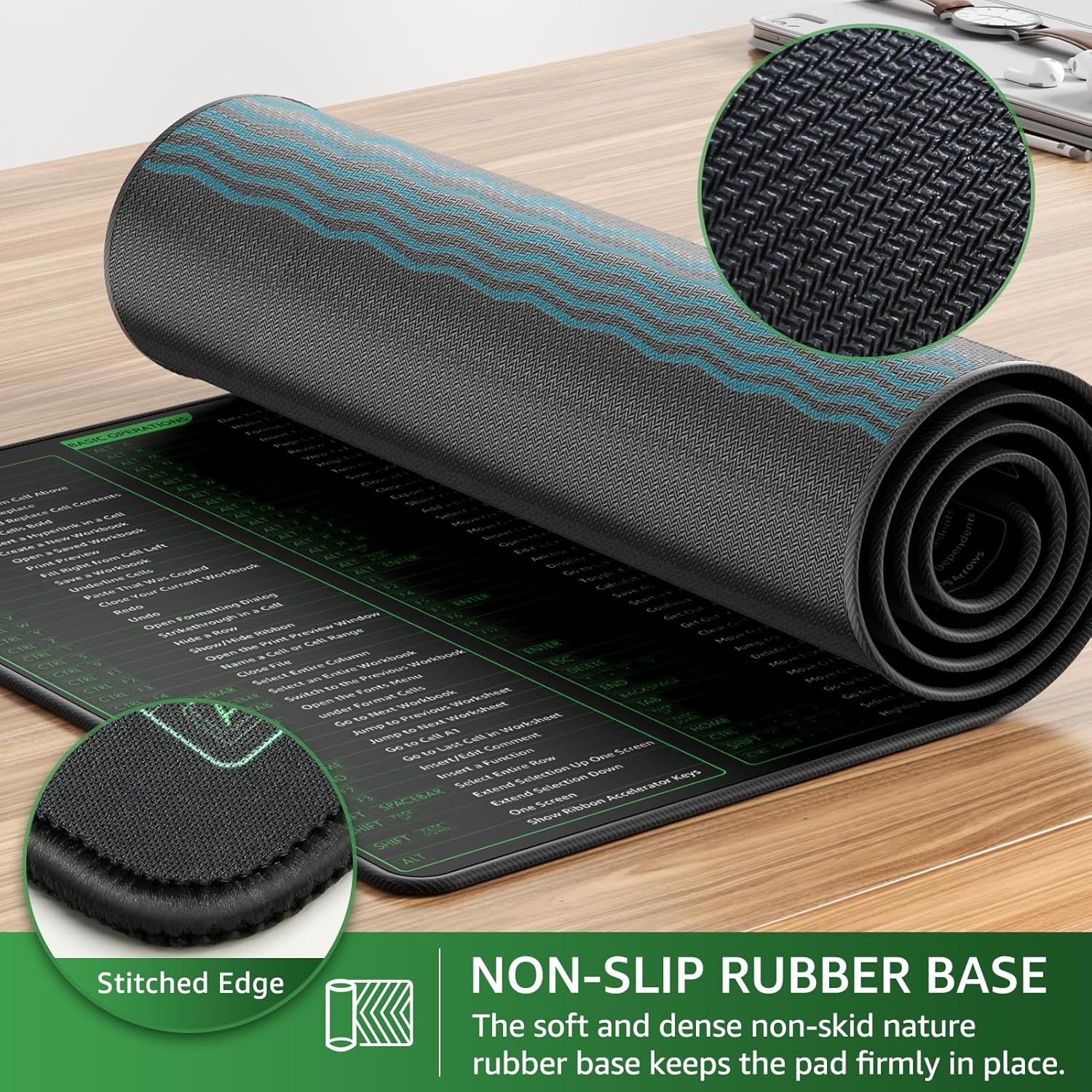image:imageKTRIO Large Gaming Mouse Pad Desk Mat for Gamer 315 x 157 Black XXL Extended Size Design Superior MicroWeave Cloth NonSlip Rubber Base Durable Stitched Edges WaterResistant CoatingAce Excel Shortcuts