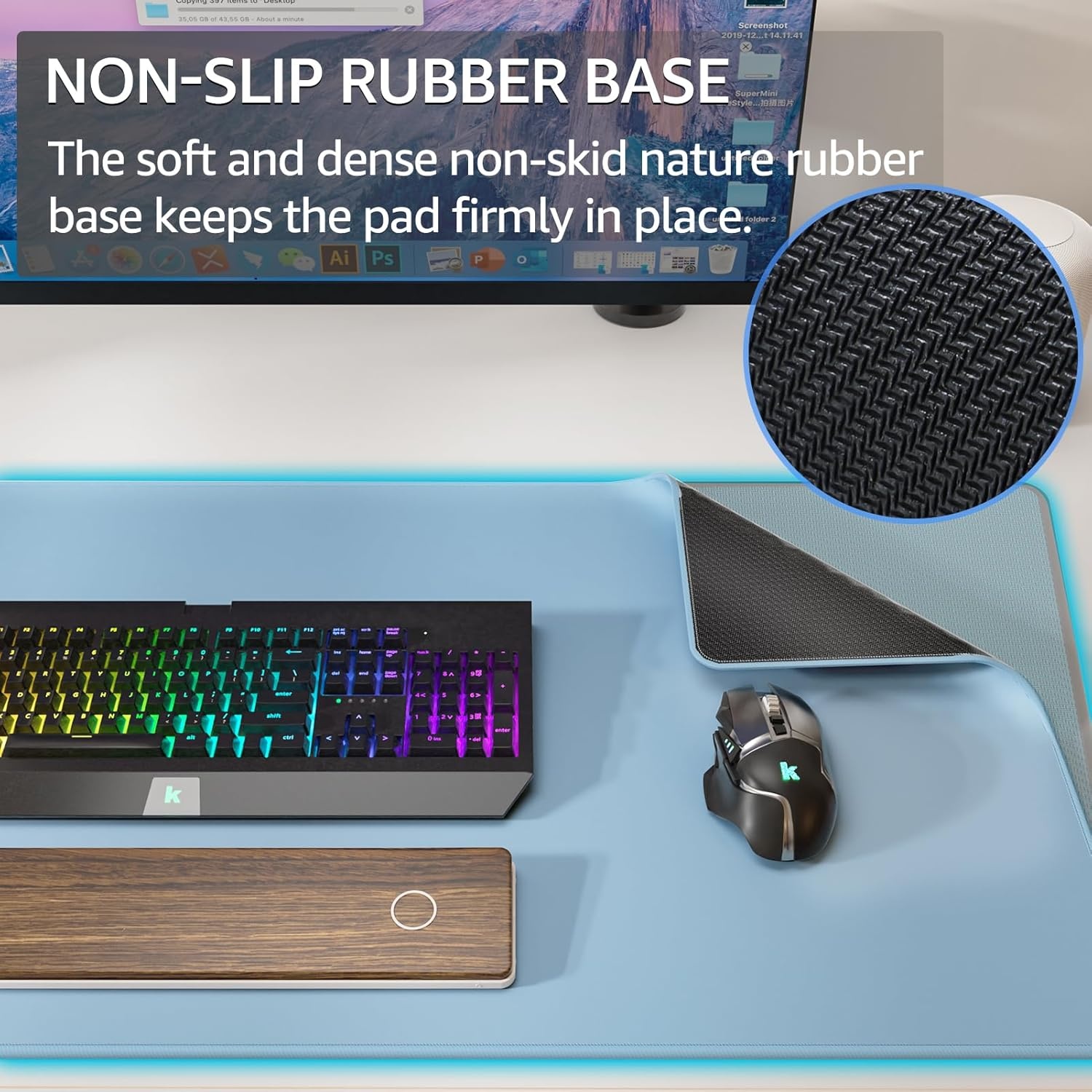 image:imageKTRIO Large Gaming Mouse Pad Desk Mat for Gamer 315 x 157 Black XXL Extended Size Design Superior MicroWeave Cloth NonSlip Rubber Base Durable Stitched Edges WaterResistant CoatingIce Blue