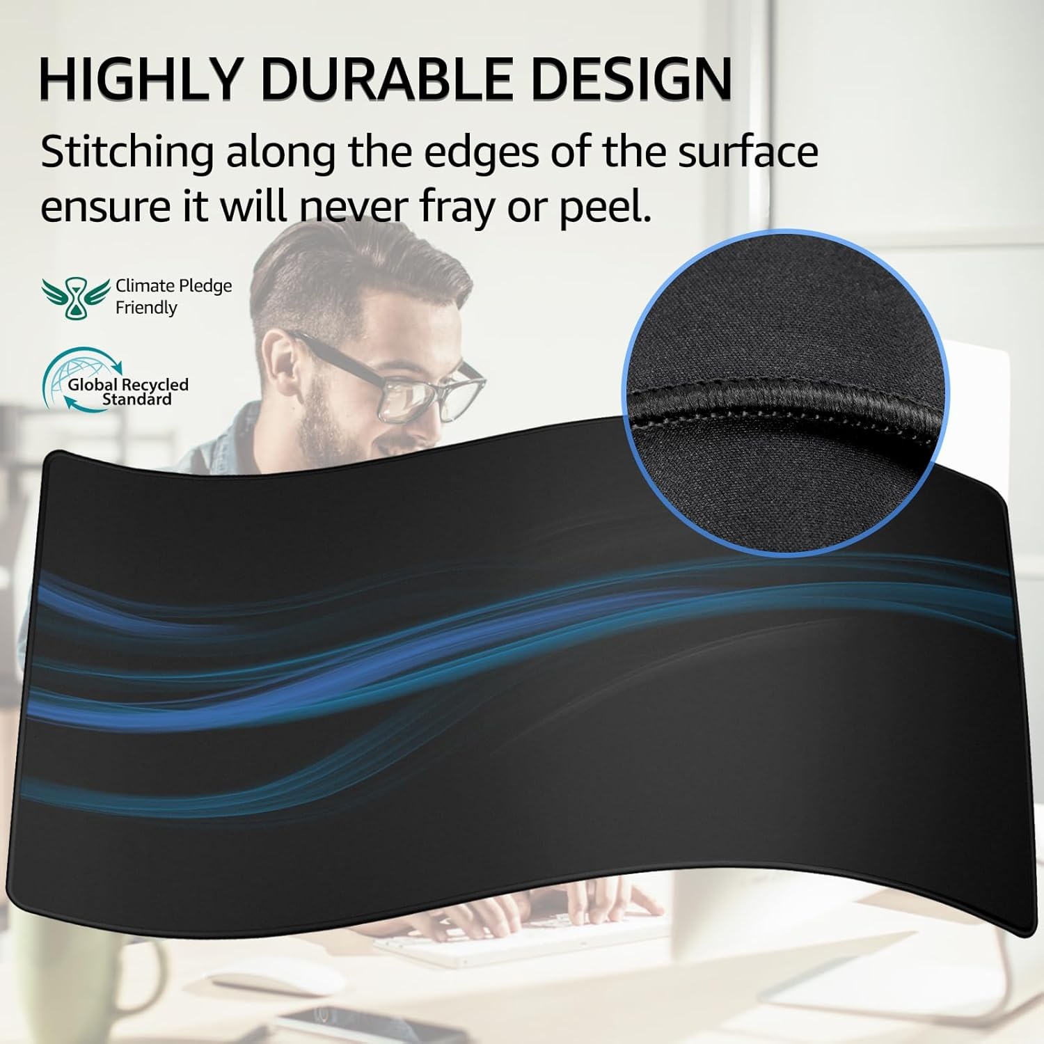 image:imageKTRIO Large Gaming Mouse Pad Desk Mat for Gamer 315 x 157 Black XXL Extended Size Design Superior MicroWeave Cloth NonSlip Rubber Base Durable Stitched Edges WaterResistant CoatingBlack Stealth