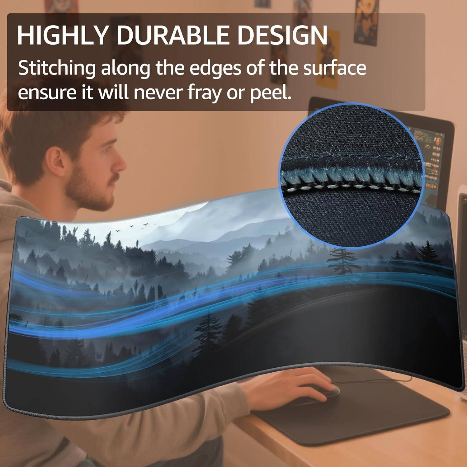 image:imageKTRIO Large Gaming Mouse Pad Desk Mat for Gamer 315 x 157 Black XXL Extended Size Design Superior MicroWeave Cloth NonSlip Rubber Base Durable Stitched Edges WaterResistant CoatingCloud Forest