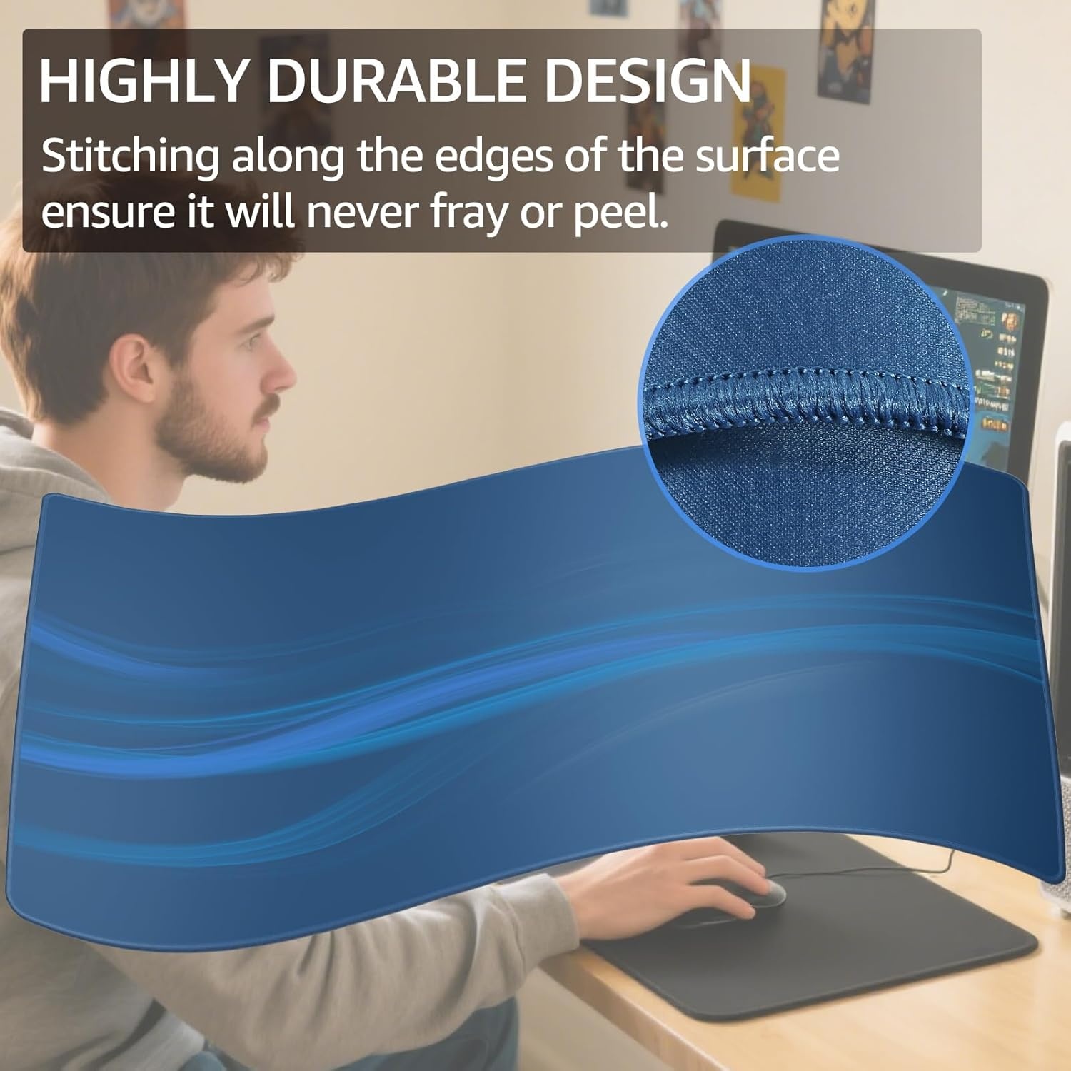 image:imageKTRIO Large Gaming Mouse Pad Desk Mat for Gamer 315 x 157 Black XXL Extended Size Design Superior MicroWeave Cloth NonSlip Rubber Base Durable Stitched Edges WaterResistant CoatingNavy Blue
