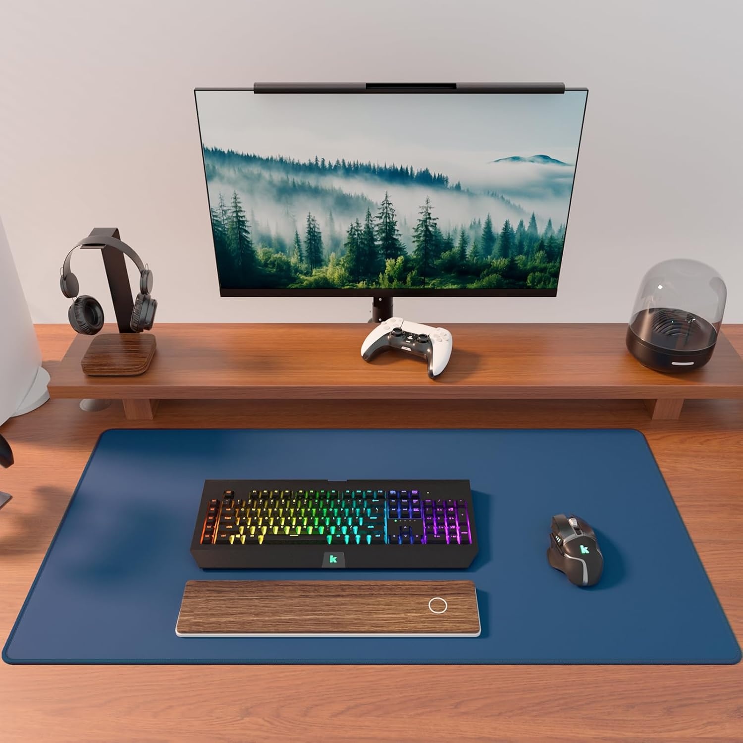 image:imageKTRIO Large Gaming Mouse Pad Desk Mat for Gamer 315 x 157 Black XXL Extended Size Design Superior MicroWeave Cloth NonSlip Rubber Base Durable Stitched Edges WaterResistant CoatingNavy Blue