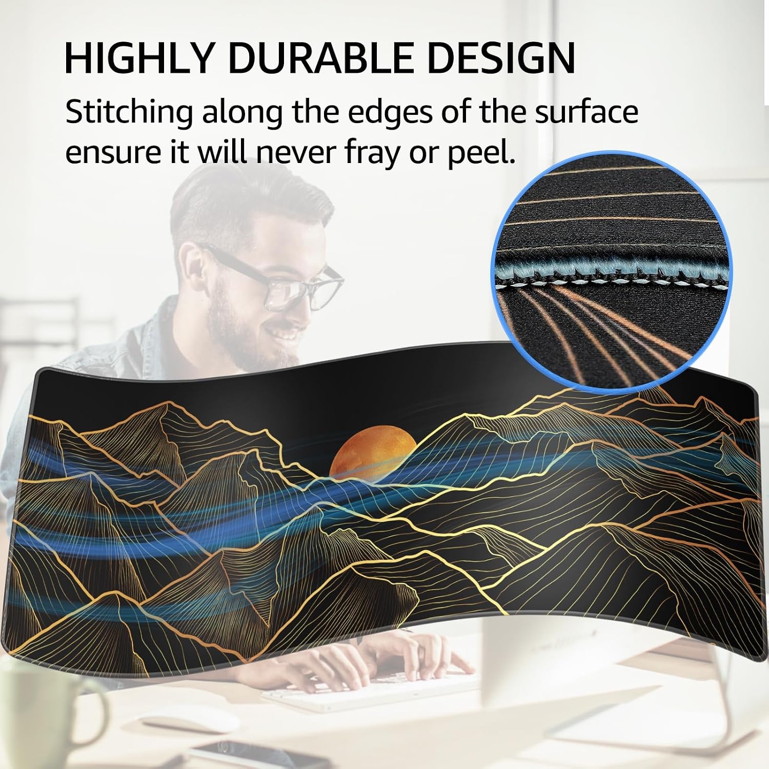 image:imageKTRIO Large Gaming Mouse Pad Desk Mat for Gamer 315 x 157 Black XXL Extended Size Design Superior MicroWeave Cloth NonSlip Rubber Base Durable Stitched Edges WaterResistant CoatingBright Rise