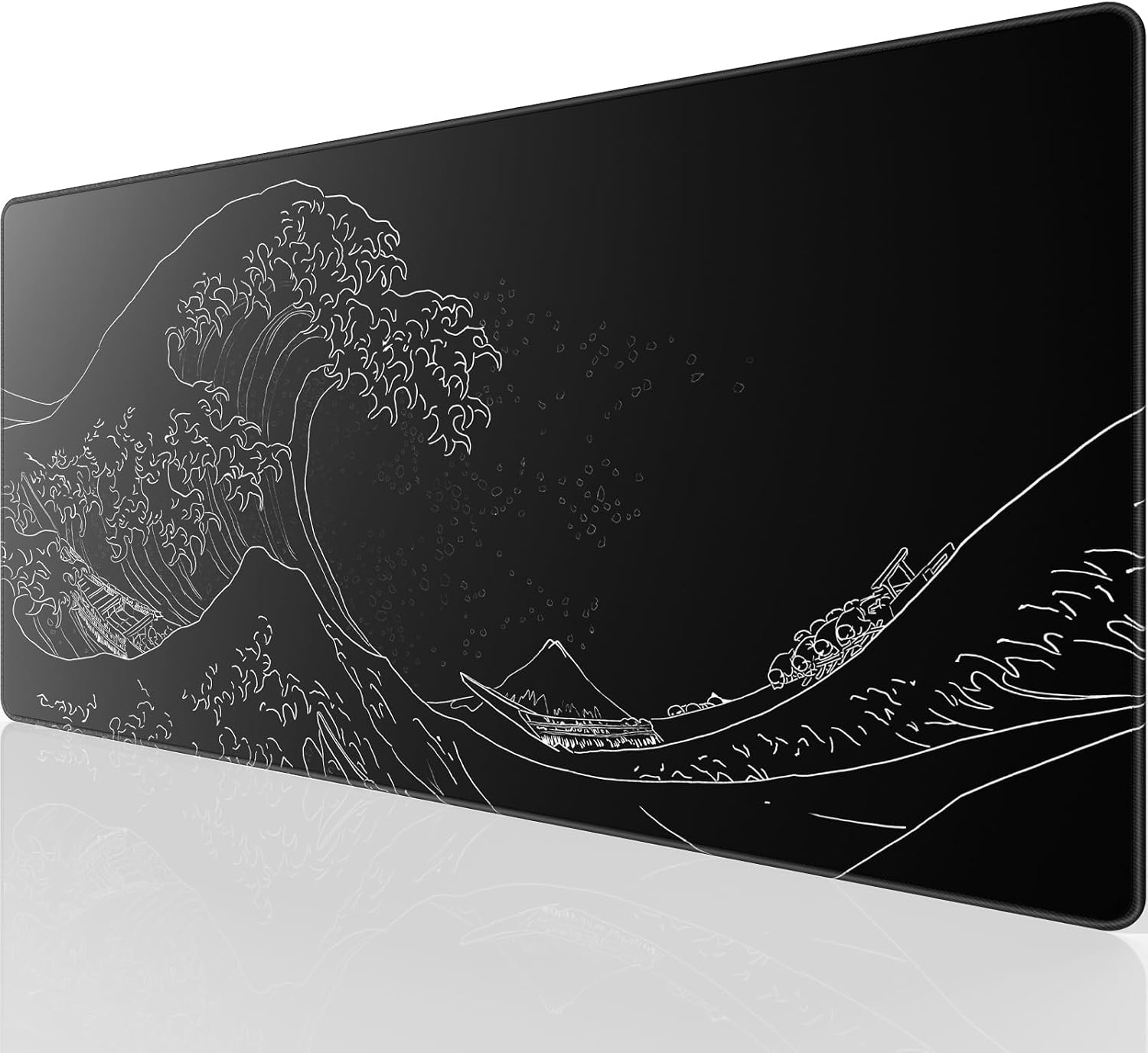 image:imageKTRIO Large Gaming Mouse Pad Desk Mat for Gamer 315 x 157 Black XXL Extended Size Design Superior MicroWeave Cloth NonSlip Rubber Base Durable Stitched Edges WaterResistant CoatingKanagawa Wave