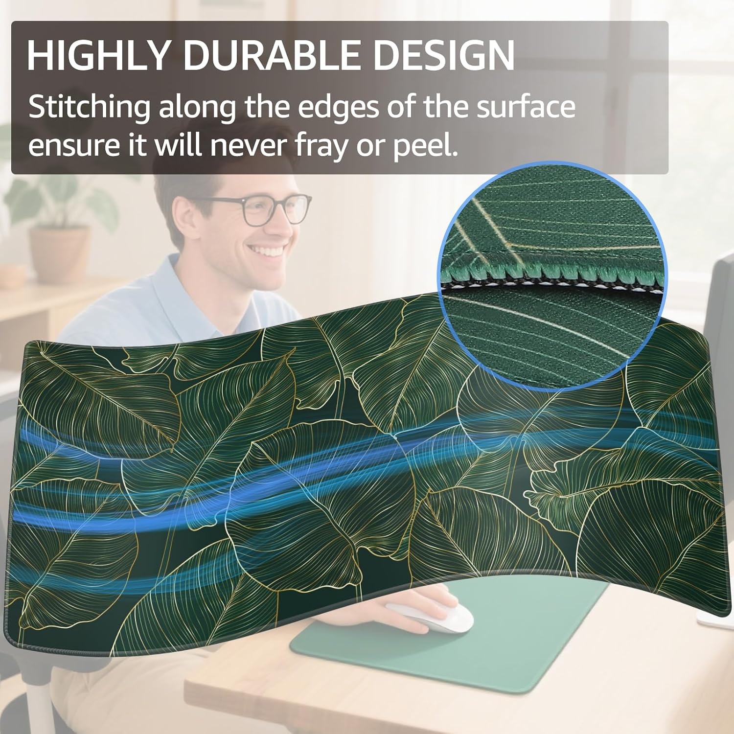 image:imageKTRIO Large Gaming Mouse Pad Desk Mat for Gamer 315 x 157 Black XXL Extended Size Design Superior MicroWeave Cloth NonSlip Rubber Base Durable Stitched Edges WaterResistant CoatingGolden Leaves