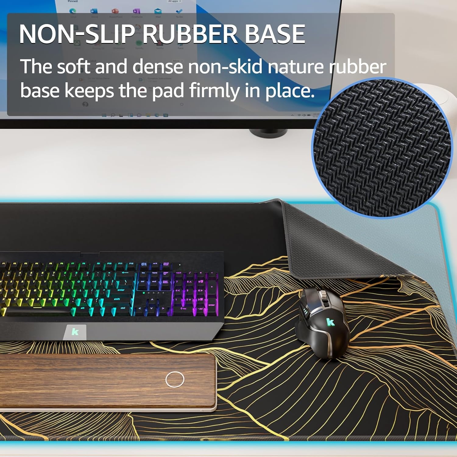 image:imageKTRIO Large Gaming Mouse Pad Desk Mat for Gamer 315 x 157 Black XXL Extended Size Design Superior MicroWeave Cloth NonSlip Rubber Base Durable Stitched Edges WaterResistant CoatingBright Rise