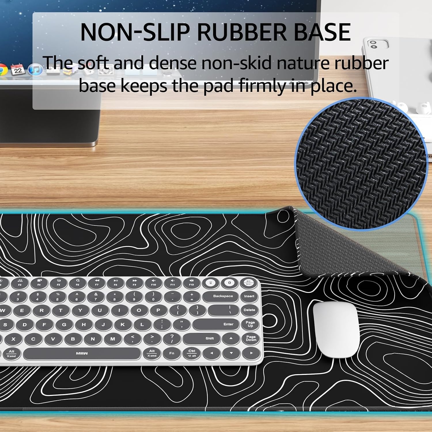 image:imageKTRIO Large Gaming Mouse Pad Desk Mat for Gamer 315 x 157 Black XXL Extended Size Design Superior MicroWeave Cloth NonSlip Rubber Base Durable Stitched Edges WaterResistant CoatingBlack Topographic