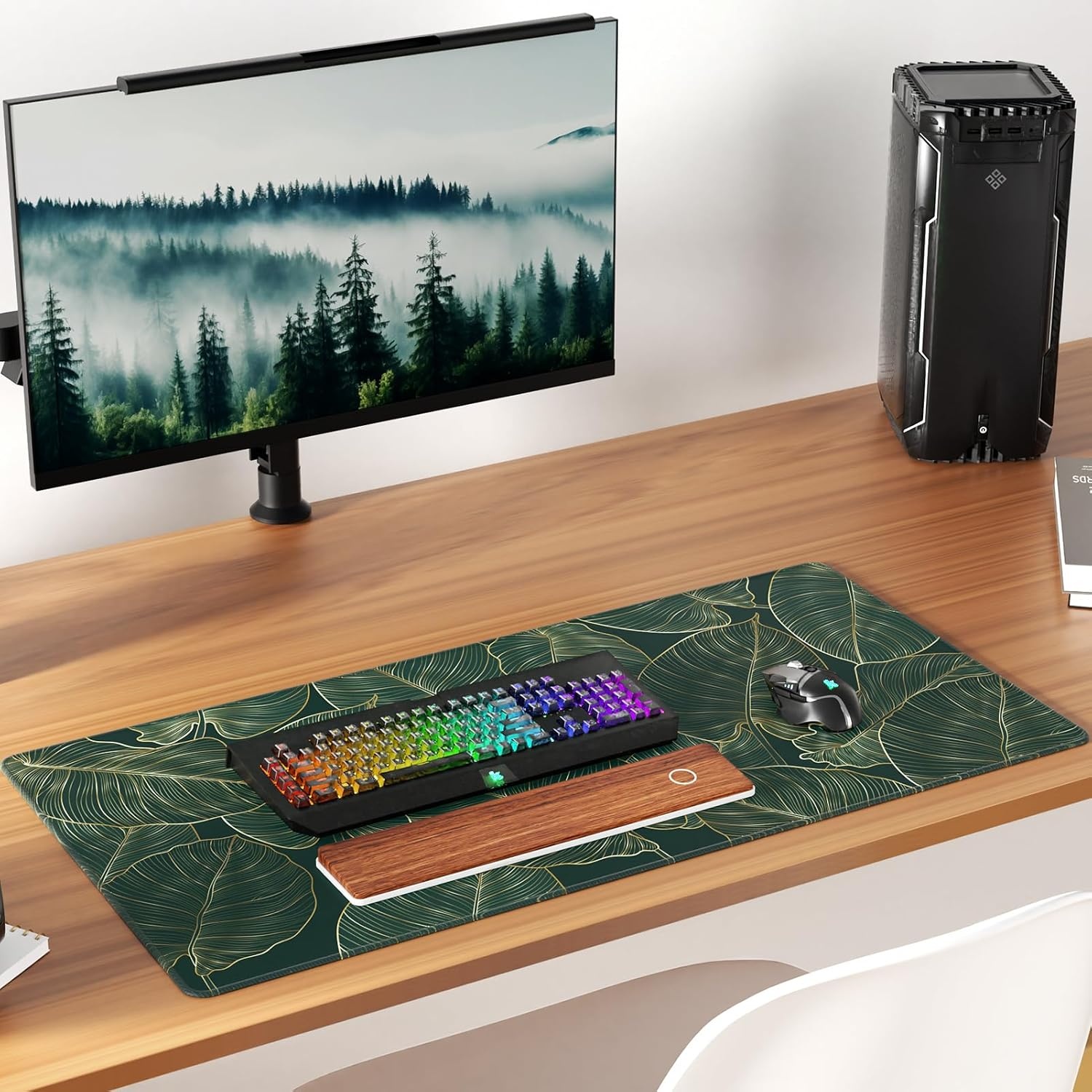 image:imageKTRIO Large Gaming Mouse Pad Desk Mat for Gamer 315 x 157 Black XXL Extended Size Design Superior MicroWeave Cloth NonSlip Rubber Base Durable Stitched Edges WaterResistant CoatingGolden Leaves