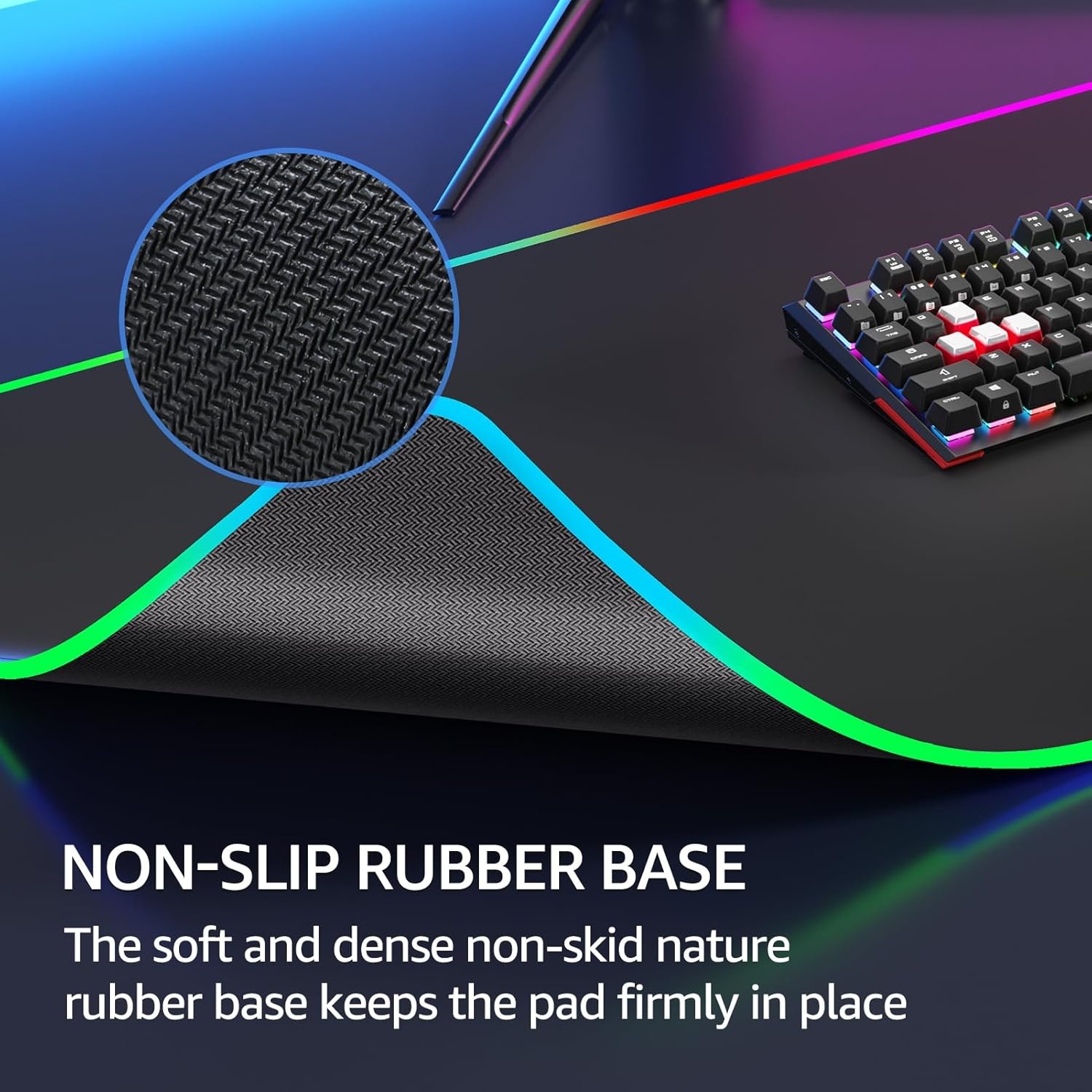 image:imageKTRIO Large Gaming Mouse Pad Desk Mat for Gamer 315 x 157 Black XXL Extended Size Design Superior MicroWeave Cloth NonSlip Rubber Base Durable Stitched Edges WaterResistant CoatingRGB Black