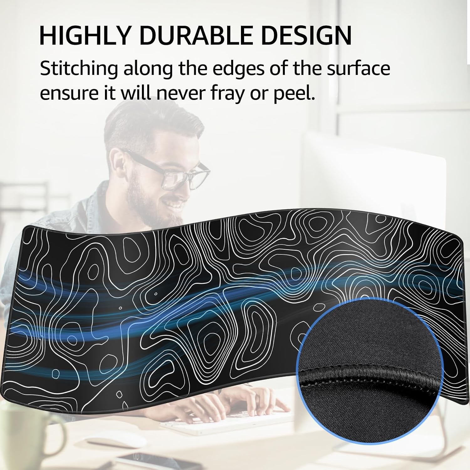 image:imageKTRIO Large Gaming Mouse Pad Desk Mat for Gamer 315 x 157 Black XXL Extended Size Design Superior MicroWeave Cloth NonSlip Rubber Base Durable Stitched Edges WaterResistant CoatingBlack Topographic