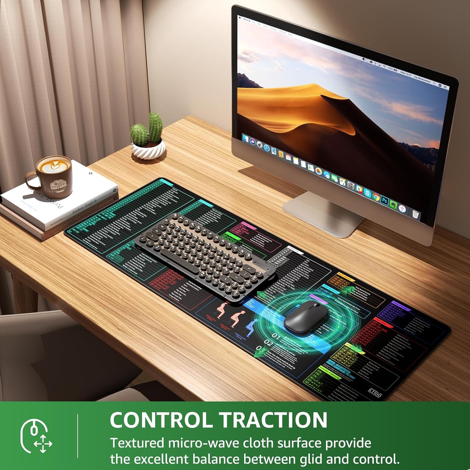 image:imageKTRIO Large Gaming Mouse Pad Desk Mat for Gamer 315 x 157 Black XXL Extended Size Design Superior MicroWeave Cloth NonSlip Rubber Base Durable Stitched Edges WaterResistant CoatingAce Excel Shortcuts