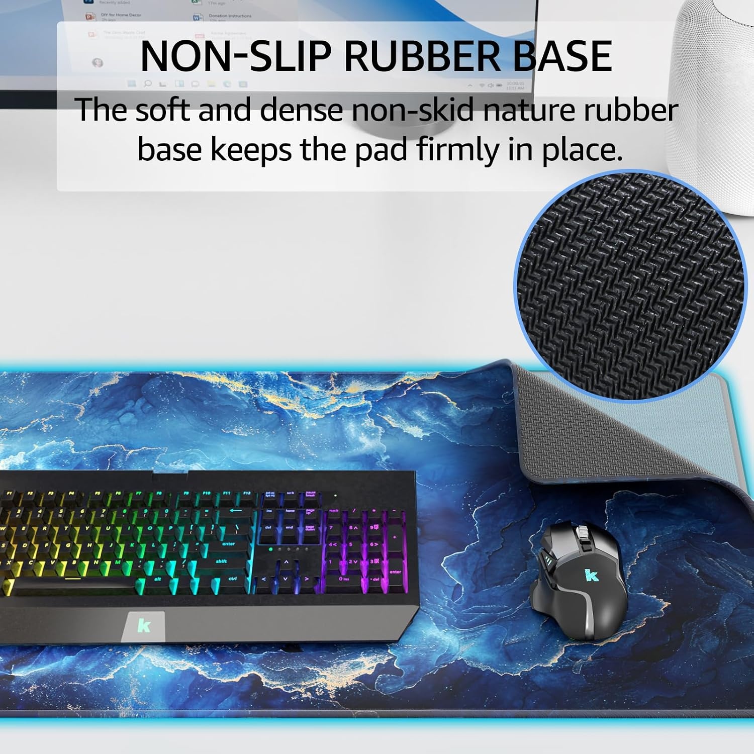 image:imageKTRIO Large Gaming Mouse Pad Desk Mat for Gamer 315 x 157 Black XXL Extended Size Design Superior MicroWeave Cloth NonSlip Rubber Base Durable Stitched Edges WaterResistant CoatingBlue Marble