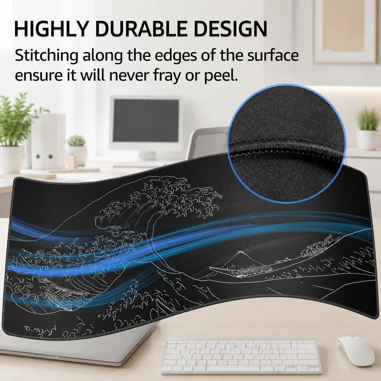 image:imageKTRIO Large Gaming Mouse Pad Desk Mat for Gamer 315 x 157 Black XXL Extended Size Design Superior MicroWeave Cloth NonSlip Rubber Base Durable Stitched Edges WaterResistant CoatingKanagawa Wave