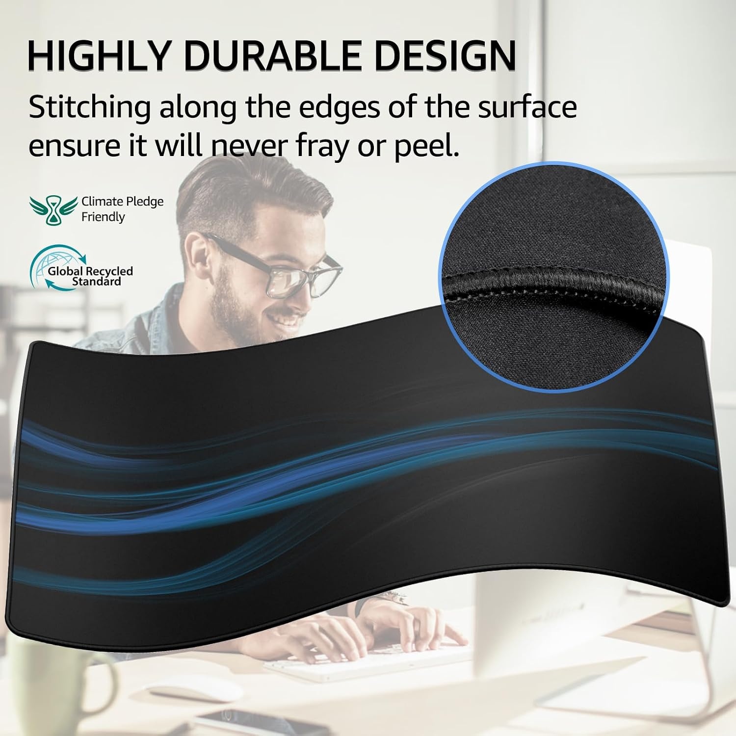 image:imageKTRIO Large Gaming Mouse Pad Desk Mat for Gamer 315 x 157 Black XXL Extended Size Design Superior MicroWeave Cloth NonSlip Rubber Base Durable Stitched Edges WaterResistant CoatingBlack Stealth