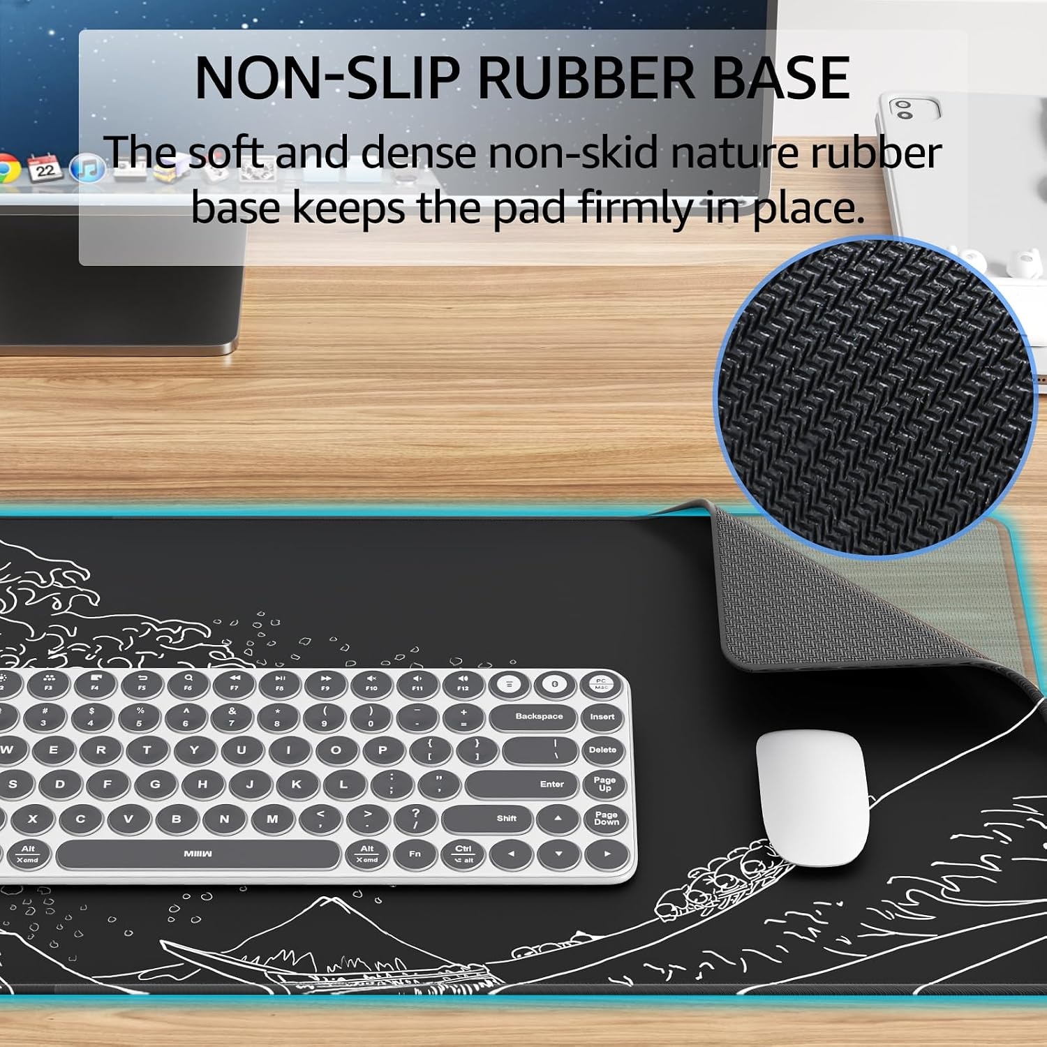 image:imageKTRIO Large Gaming Mouse Pad Desk Mat for Gamer 315 x 157 Black XXL Extended Size Design Superior MicroWeave Cloth NonSlip Rubber Base Durable Stitched Edges WaterResistant CoatingKanagawa Wave