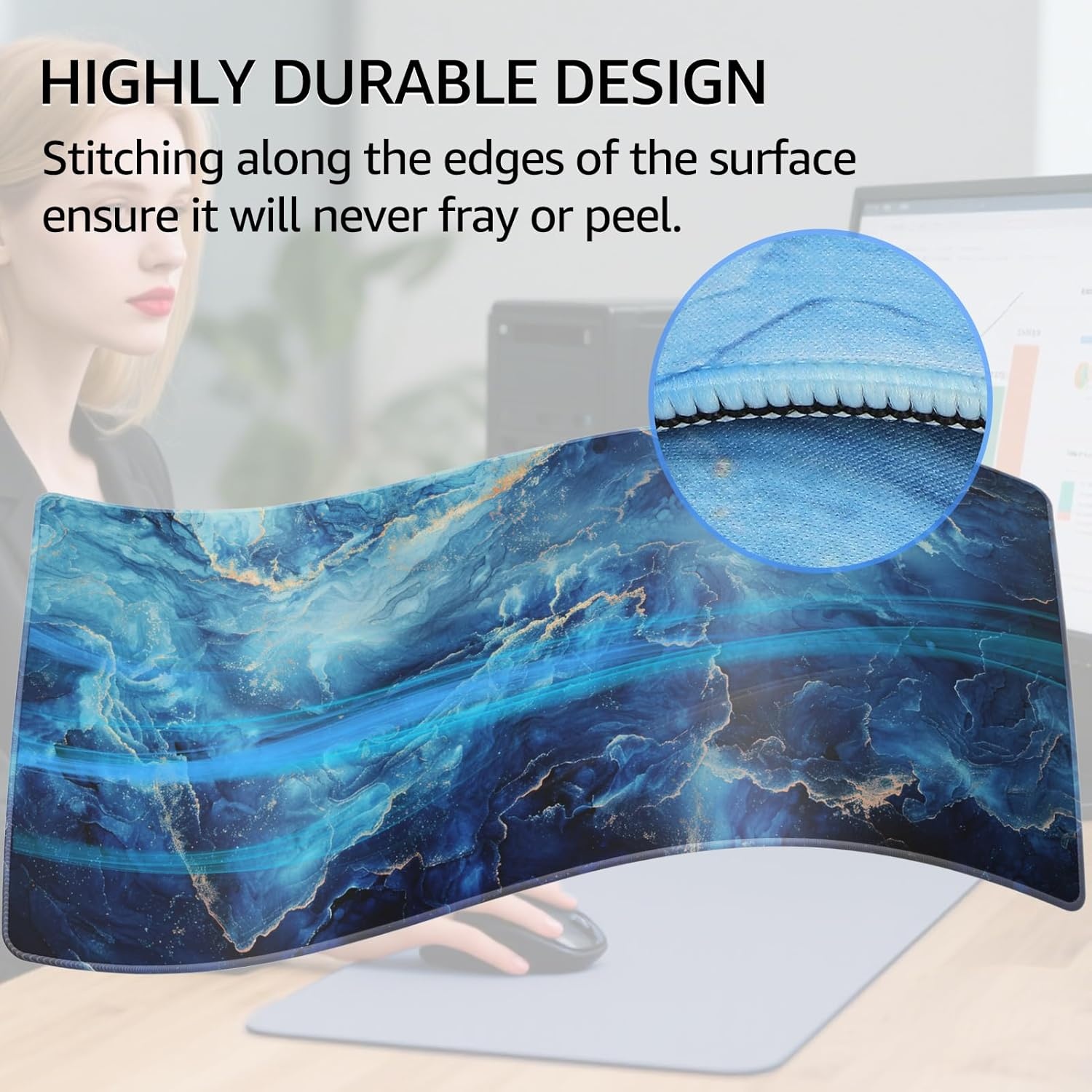 image:imageKTRIO Large Gaming Mouse Pad Desk Mat for Gamer 315 x 157 Black XXL Extended Size Design Superior MicroWeave Cloth NonSlip Rubber Base Durable Stitched Edges WaterResistant CoatingBlue Marble