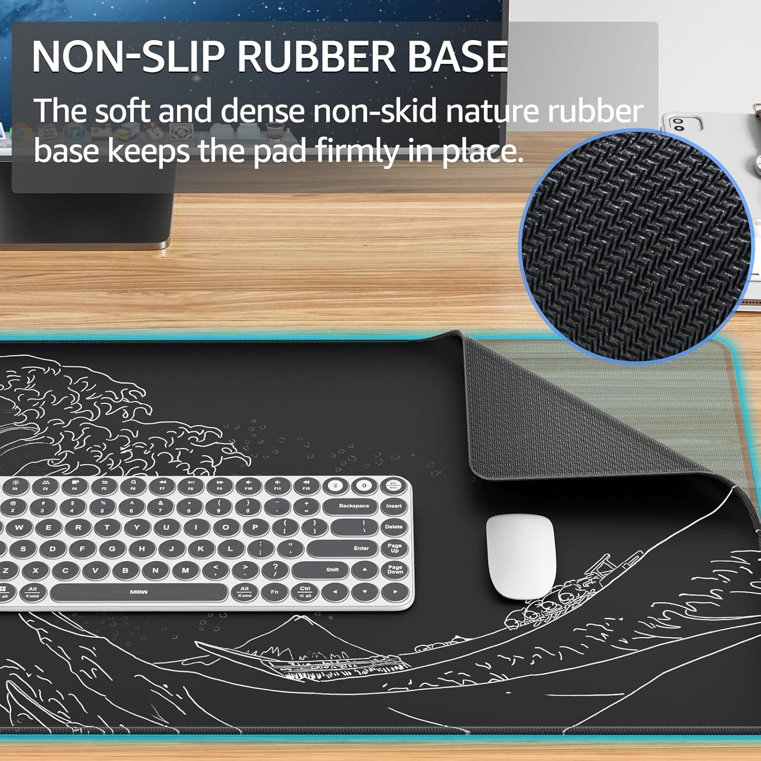image:imageKTRIO Large Gaming Mouse Pad Desk Mat for Gamer 315 x 157 Black XXL Extended Size Design Superior MicroWeave Cloth NonSlip Rubber Base Durable Stitched Edges WaterResistant CoatingKanagawa Wave