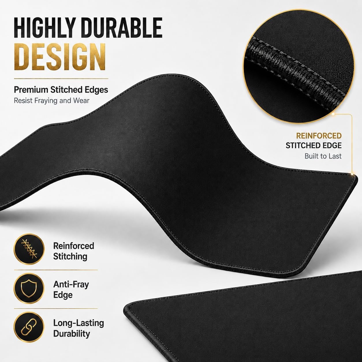 image:imageKTRIO Large Gaming Mouse Pad Desk Mat for Gamer 315 x 157 Black XXL Extended Size Design Superior MicroWeave Cloth NonSlip Rubber Base Durable Stitched Edges WaterResistant CoatingBlack Stealth