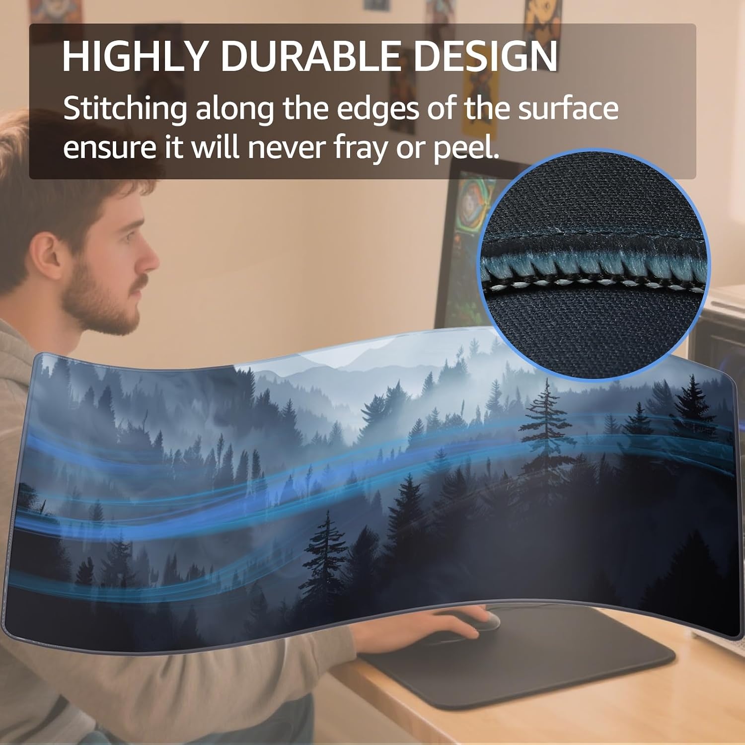 image:imageKTRIO Large Gaming Mouse Pad Desk Mat for Gamer 315 x 157 Black XXL Extended Size Design Superior MicroWeave Cloth NonSlip Rubber Base Durable Stitched Edges WaterResistant CoatingCloud Forest