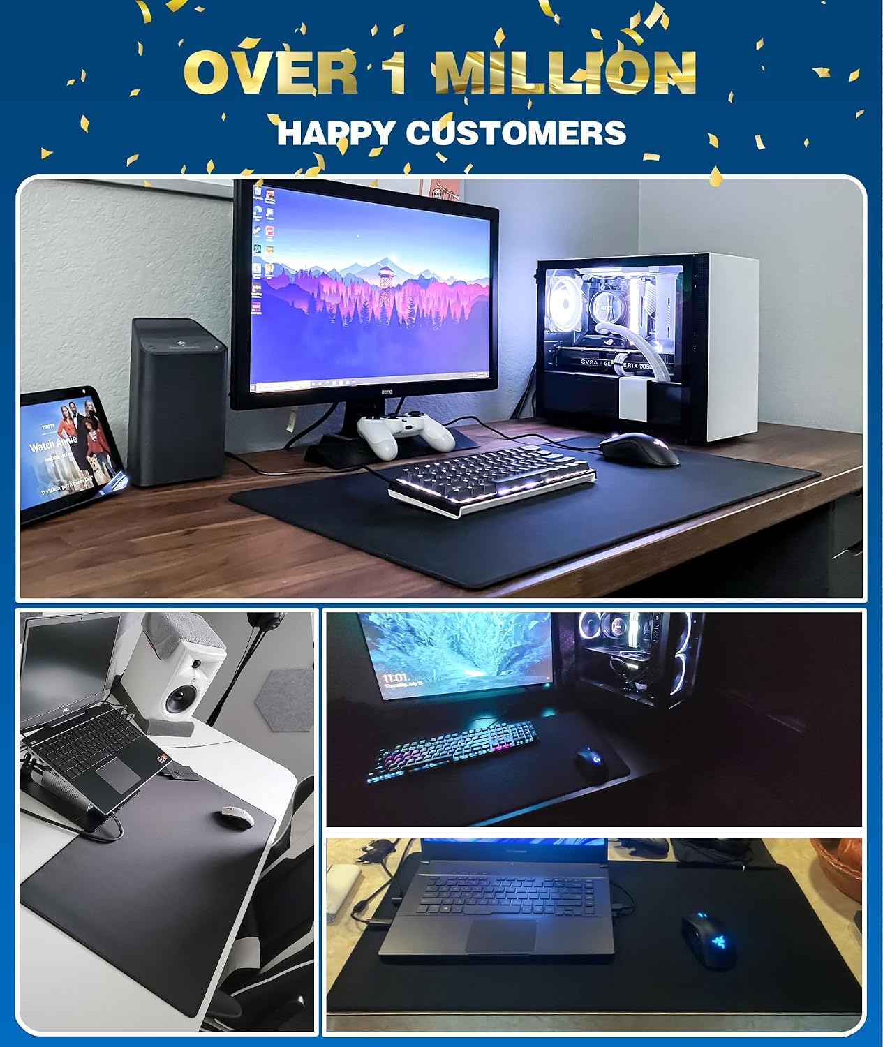 image:imageKTRIO Large Gaming Mouse Pad Desk Mat for Gamer 315 x 157 Black XXL Extended Size Design Superior MicroWeave Cloth NonSlip Rubber Base Durable Stitched Edges WaterResistant CoatingBlack Stealth