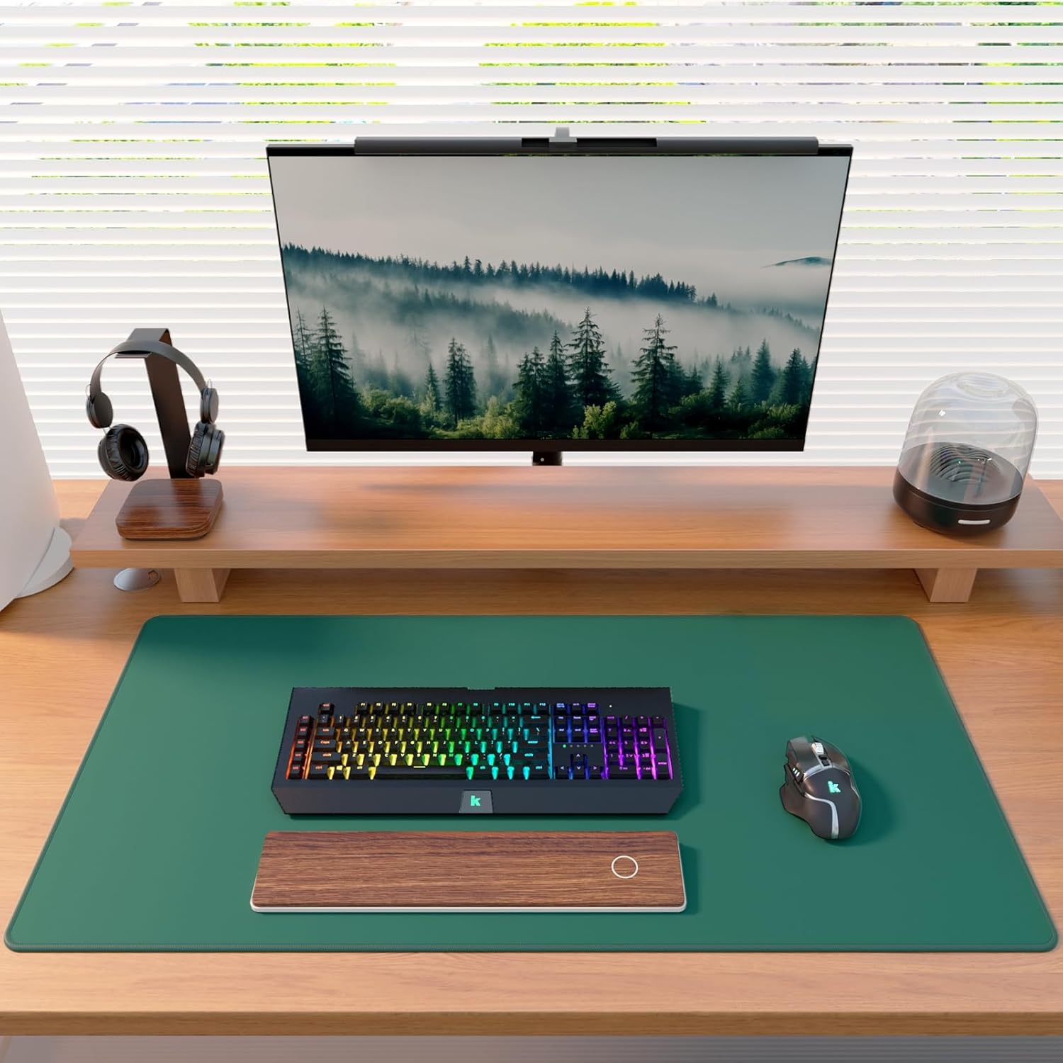 image:imageKTRIO Large Gaming Mouse Pad Desk Mat for Gamer 315 x 157 Black XXL Extended Size Design Superior MicroWeave Cloth NonSlip Rubber Base Durable Stitched Edges WaterResistant CoatingForest Green