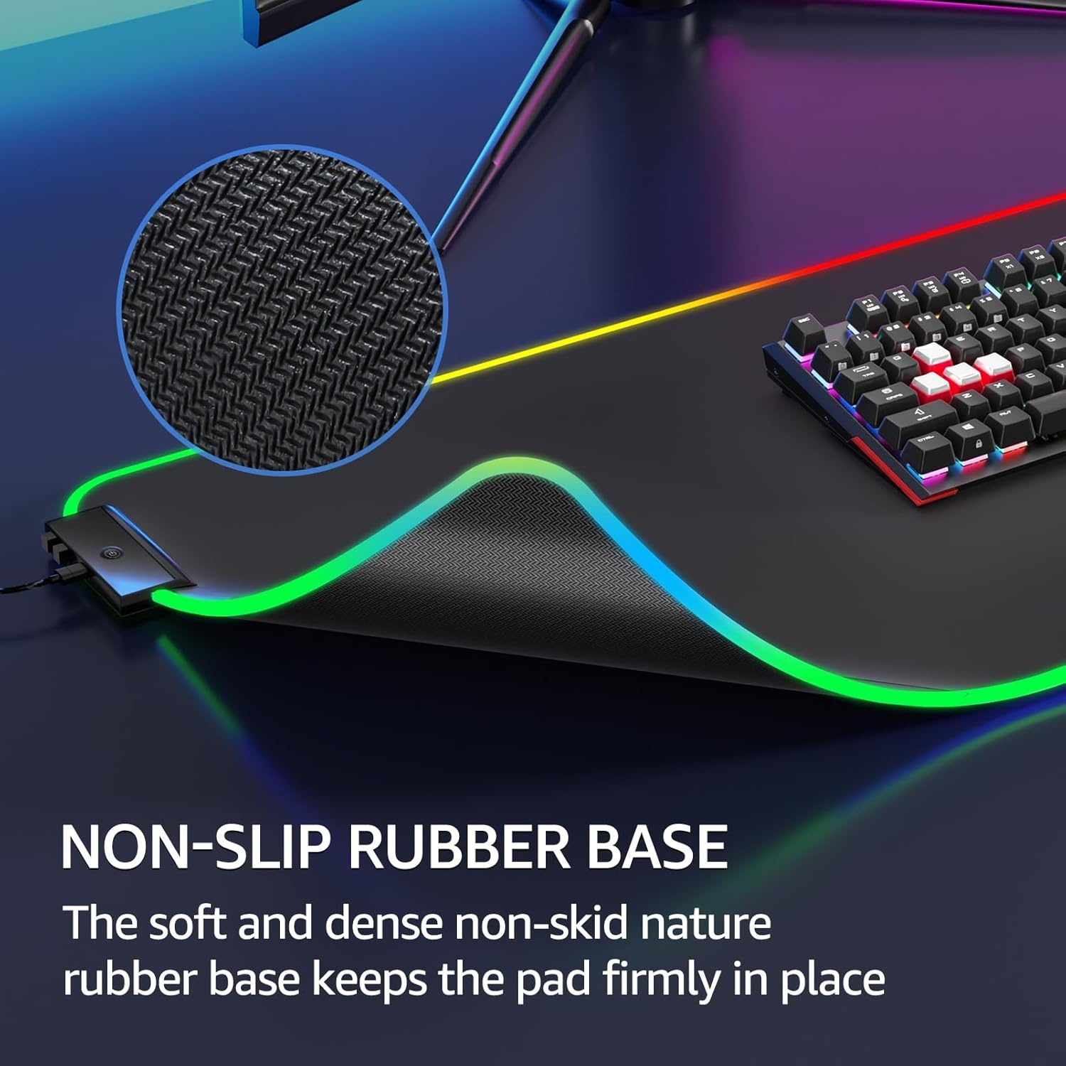 image:imageKTRIO Large Gaming Mouse Pad Desk Mat for Gamer 315 x 157 Black XXL Extended Size Design Superior MicroWeave Cloth NonSlip Rubber Base Durable Stitched Edges WaterResistant CoatingRGB Black