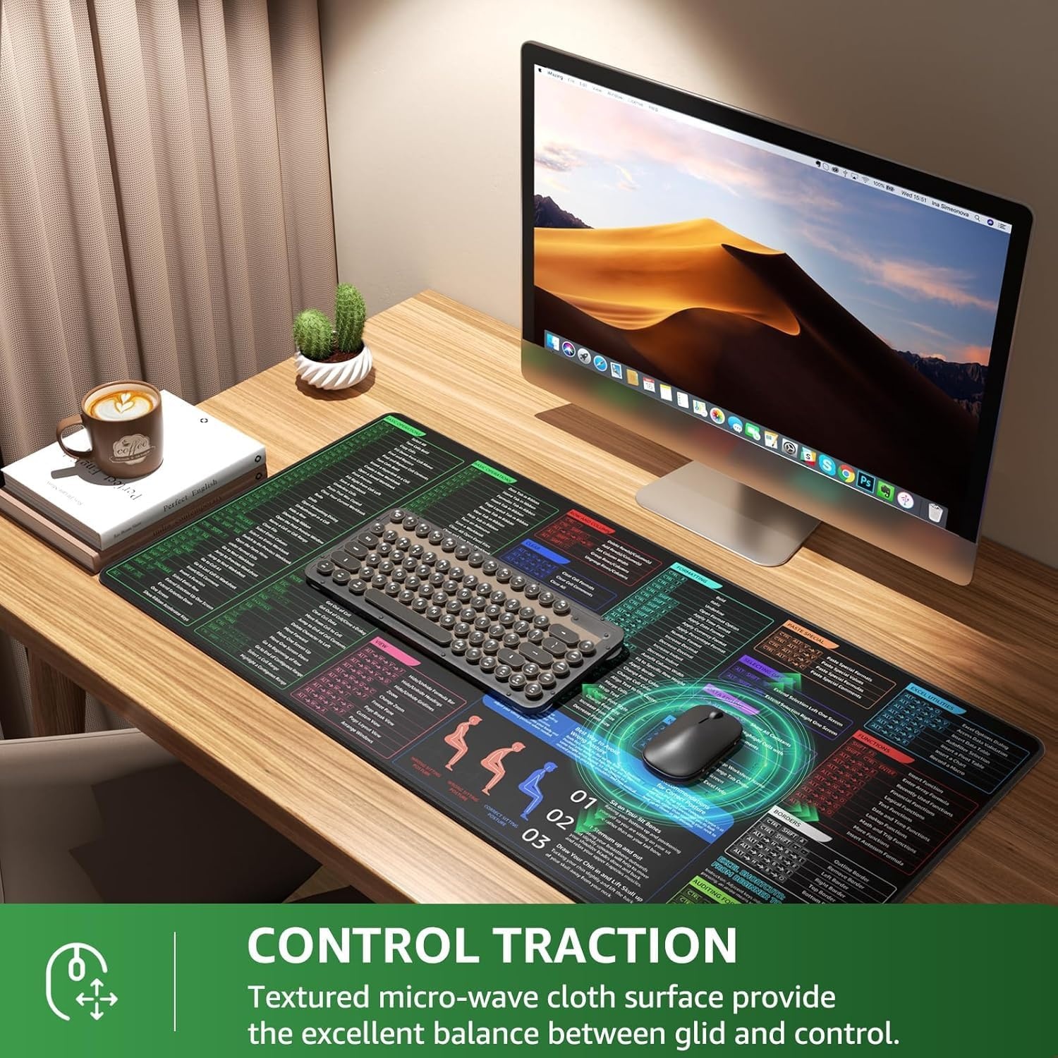 image:imageKTRIO Large Gaming Mouse Pad Desk Mat for Gamer 315 x 157 Black XXL Extended Size Design Superior MicroWeave Cloth NonSlip Rubber Base Durable Stitched Edges WaterResistant CoatingAce Excel Shortcuts