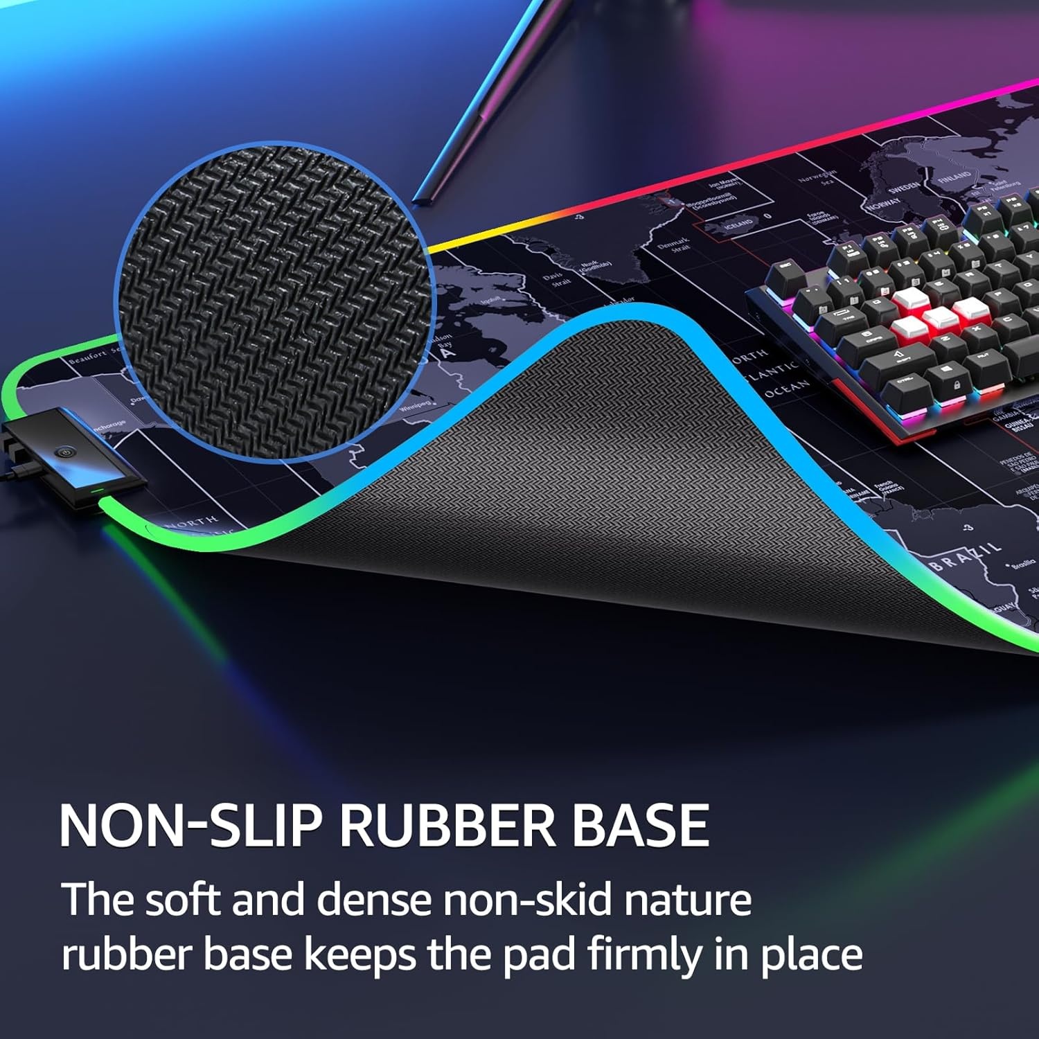 image:imageKTRIO Large Gaming Mouse Pad Desk Mat for Gamer 315 x 157 Black XXL Extended Size Design Superior MicroWeave Cloth NonSlip Rubber Base Durable Stitched Edges WaterResistant CoatingRGB Map