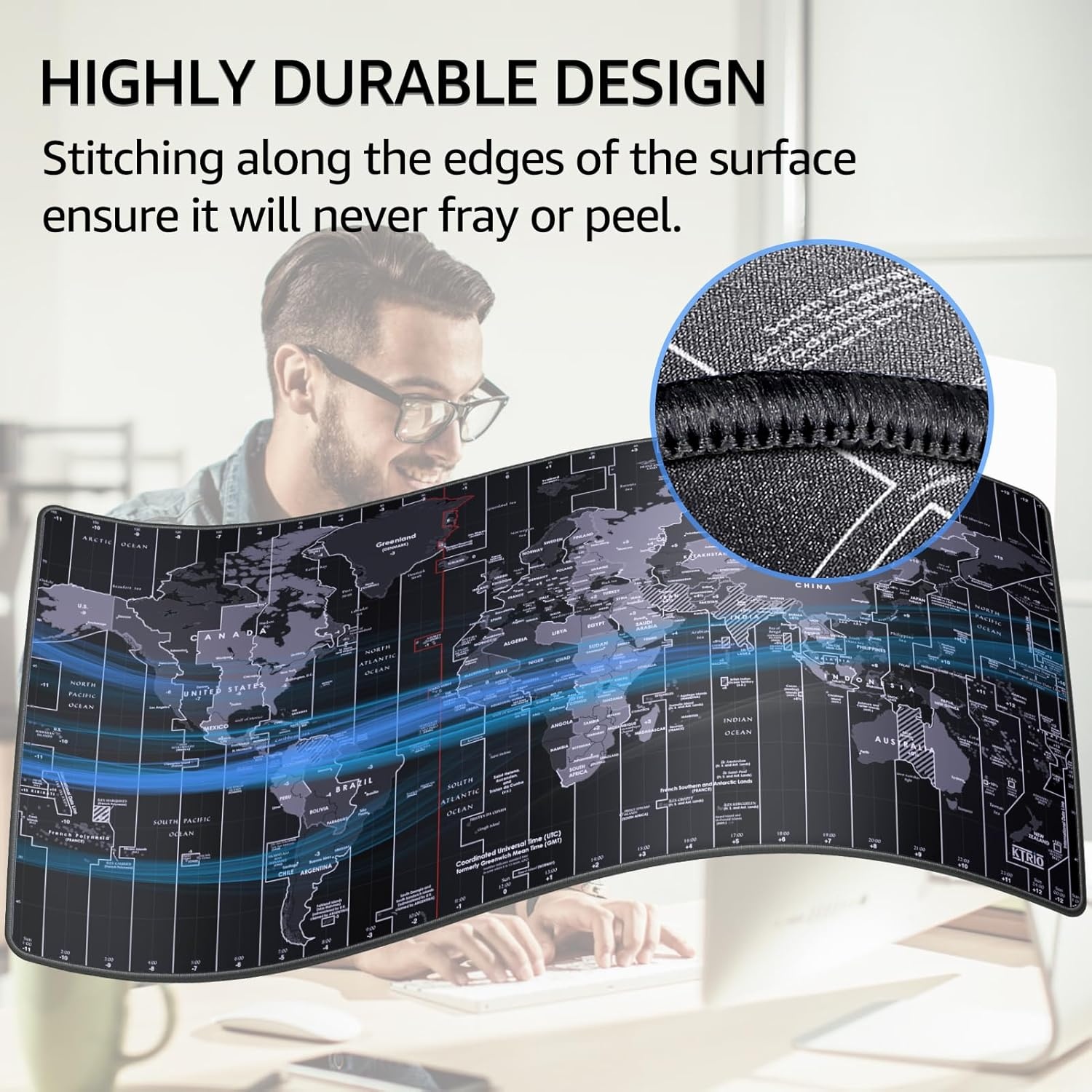image:imageKTRIO Large Gaming Mouse Pad Desk Mat for Gamer 315 x 157 Black XXL Extended Size Design Superior MicroWeave Cloth NonSlip Rubber Base Durable Stitched Edges WaterResistant CoatingWorld Map