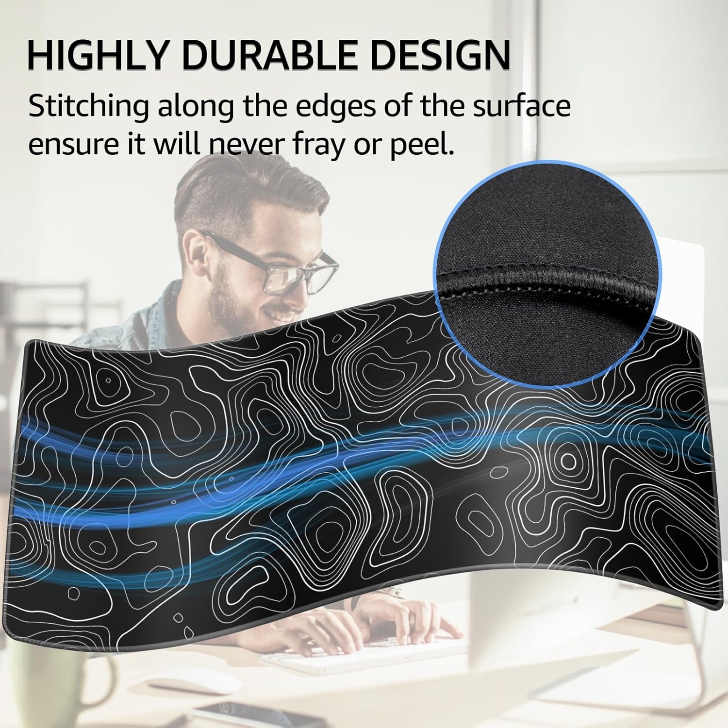 image:imageKTRIO Large Gaming Mouse Pad Desk Mat for Gamer 315 x 157 Black XXL Extended Size Design Superior MicroWeave Cloth NonSlip Rubber Base Durable Stitched Edges WaterResistant CoatingBlack Topographic