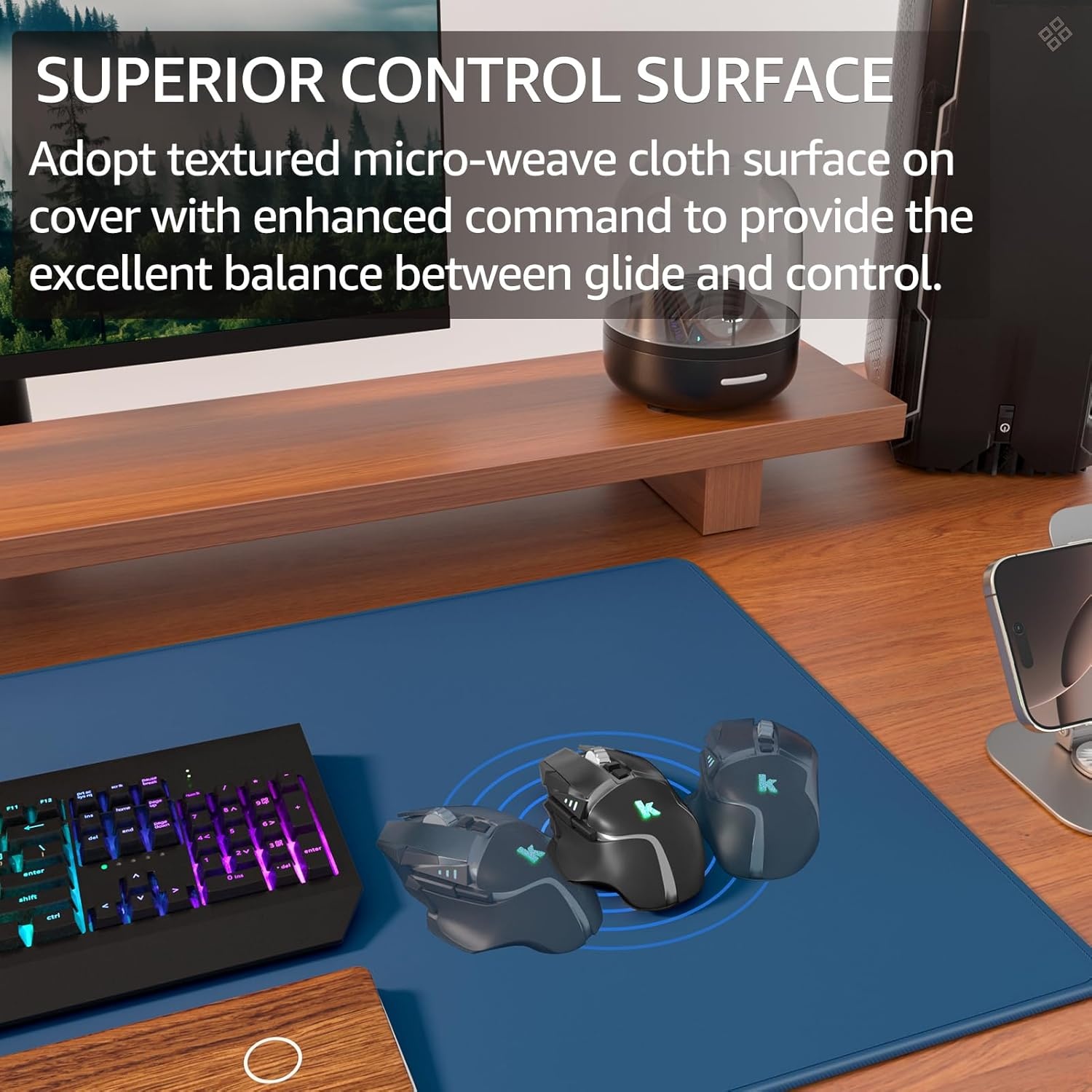 image:imageKTRIO Large Gaming Mouse Pad Desk Mat for Gamer 315 x 157 Black XXL Extended Size Design Superior MicroWeave Cloth NonSlip Rubber Base Durable Stitched Edges WaterResistant CoatingNavy Blue