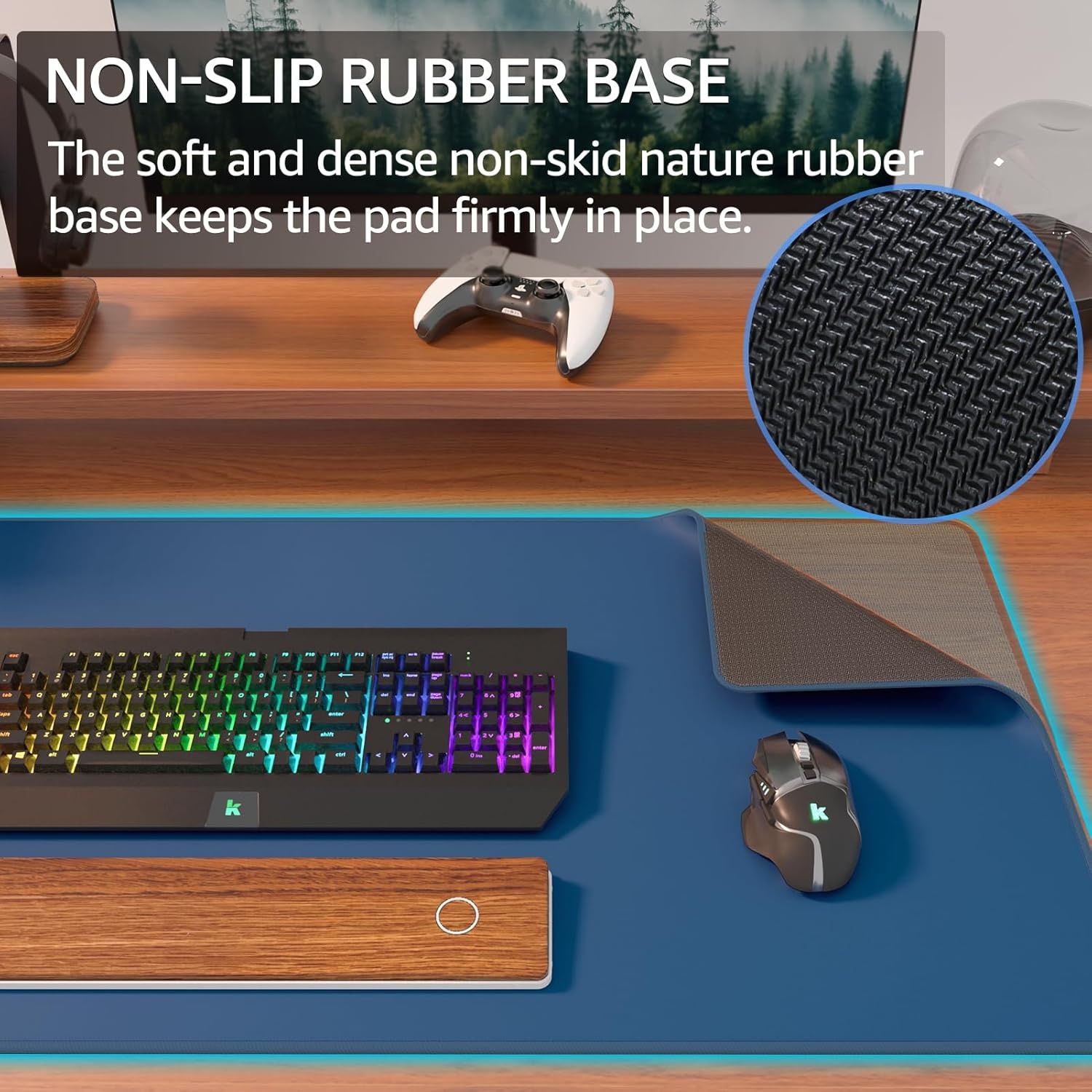image:imageKTRIO Large Gaming Mouse Pad Desk Mat for Gamer 315 x 157 Black XXL Extended Size Design Superior MicroWeave Cloth NonSlip Rubber Base Durable Stitched Edges WaterResistant CoatingNavy Blue