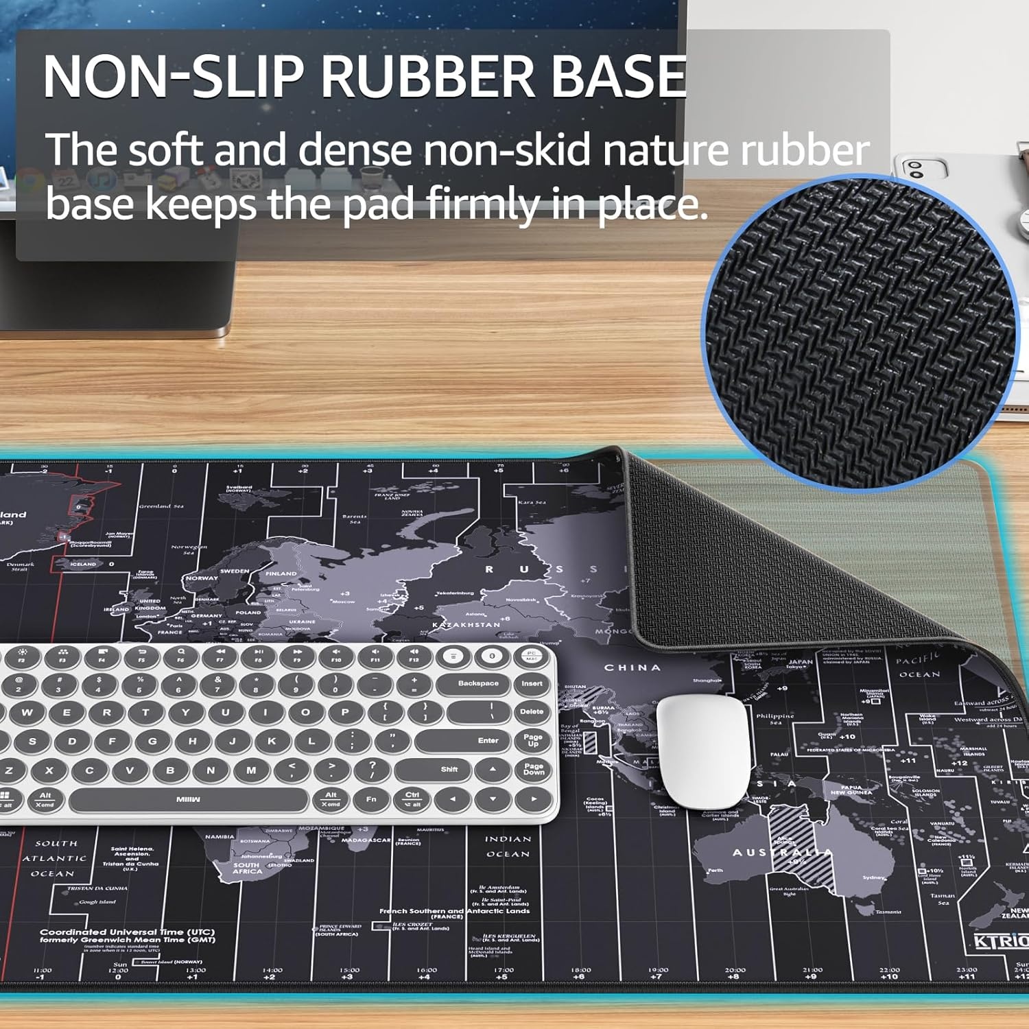 image:imageKTRIO Large Gaming Mouse Pad Desk Mat for Gamer 315 x 157 Black XXL Extended Size Design Superior MicroWeave Cloth NonSlip Rubber Base Durable Stitched Edges WaterResistant CoatingWorld Map