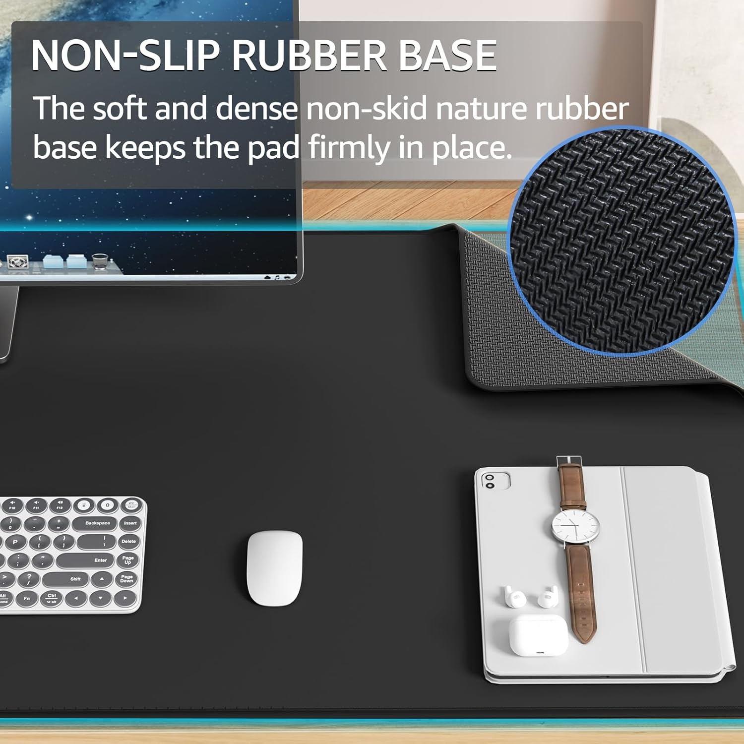 image:imageKTRIO Large Gaming Mouse Pad Desk Mat for Gamer 315 x 157 Black XXL Extended Size Design Superior MicroWeave Cloth NonSlip Rubber Base Durable Stitched Edges WaterResistant CoatingBlack Stealth