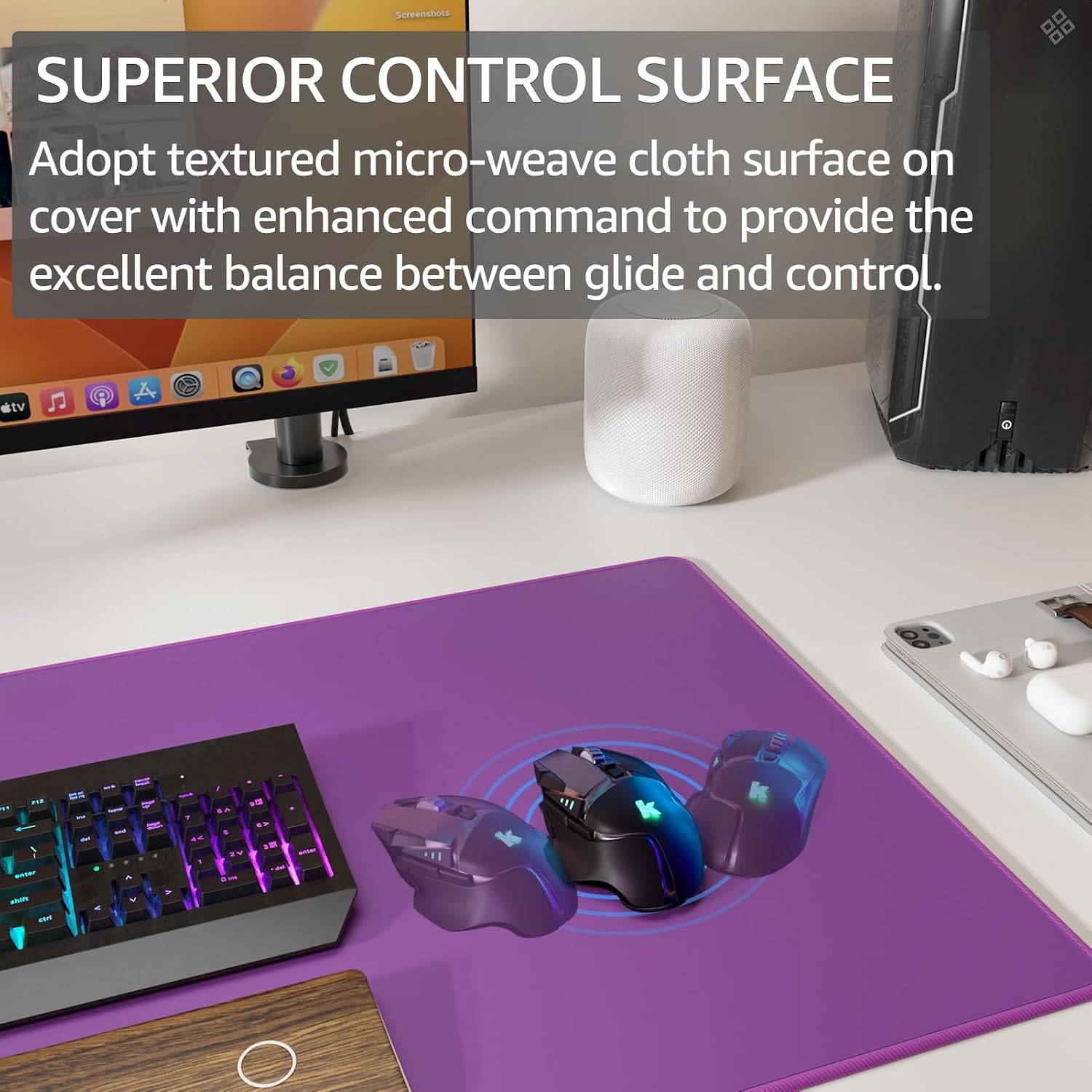 image:imageKTRIO Large Gaming Mouse Pad Desk Mat for Gamer 315 x 157 Black XXL Extended Size Design Superior MicroWeave Cloth NonSlip Rubber Base Durable Stitched Edges WaterResistant CoatingViolet Purple