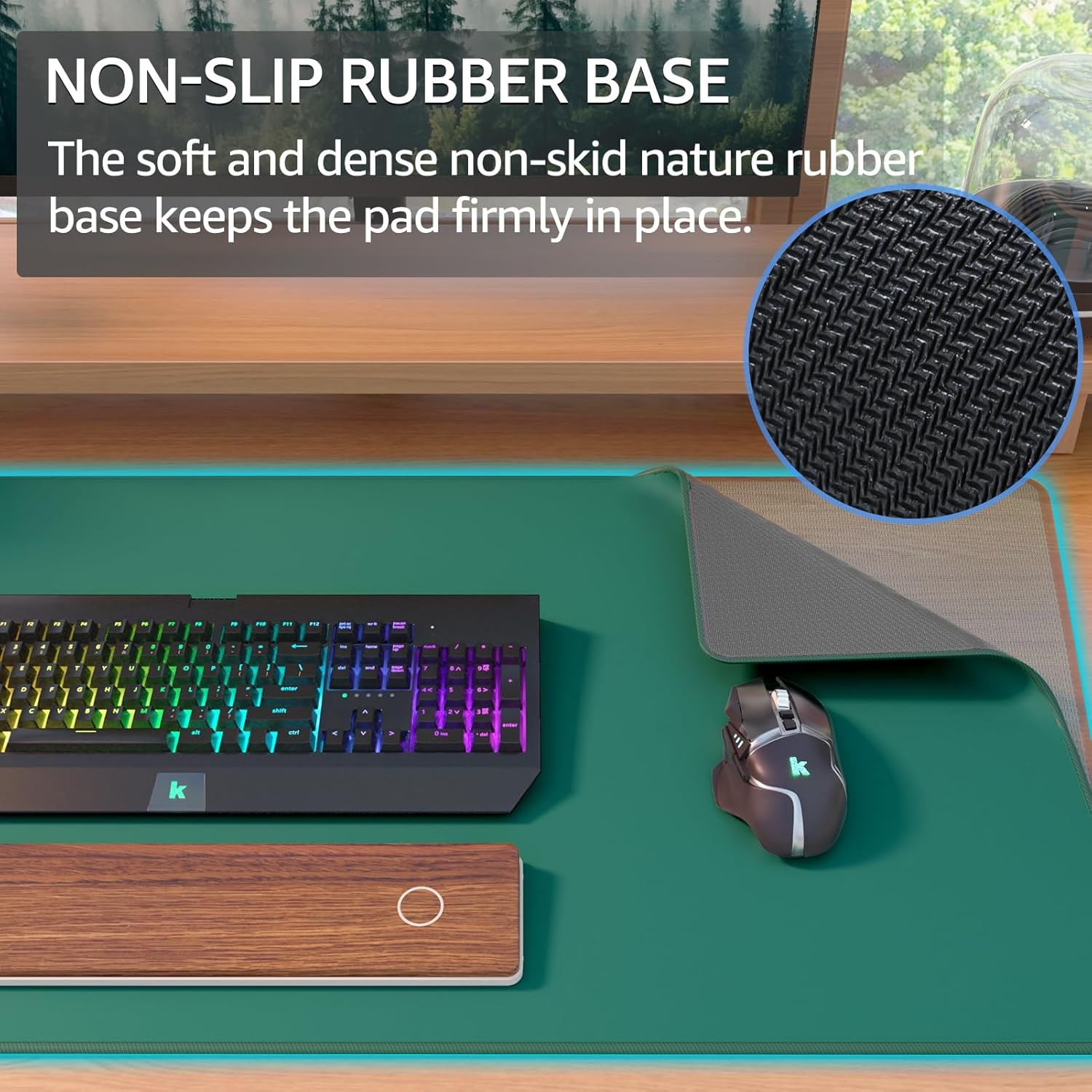 image:imageKTRIO Large Gaming Mouse Pad Desk Mat for Gamer 315 x 157 Black XXL Extended Size Design Superior MicroWeave Cloth NonSlip Rubber Base Durable Stitched Edges WaterResistant CoatingForest Green