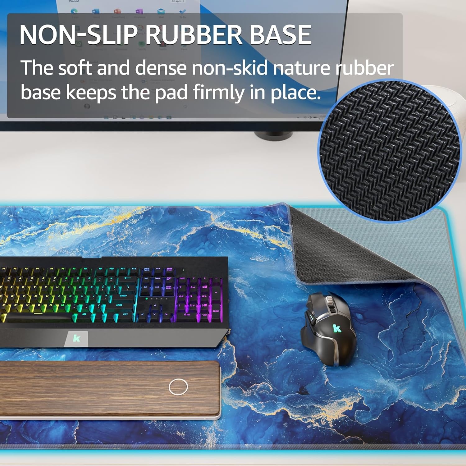 image:imageKTRIO Large Gaming Mouse Pad Desk Mat for Gamer 315 x 157 Black XXL Extended Size Design Superior MicroWeave Cloth NonSlip Rubber Base Durable Stitched Edges WaterResistant CoatingBlue Marble