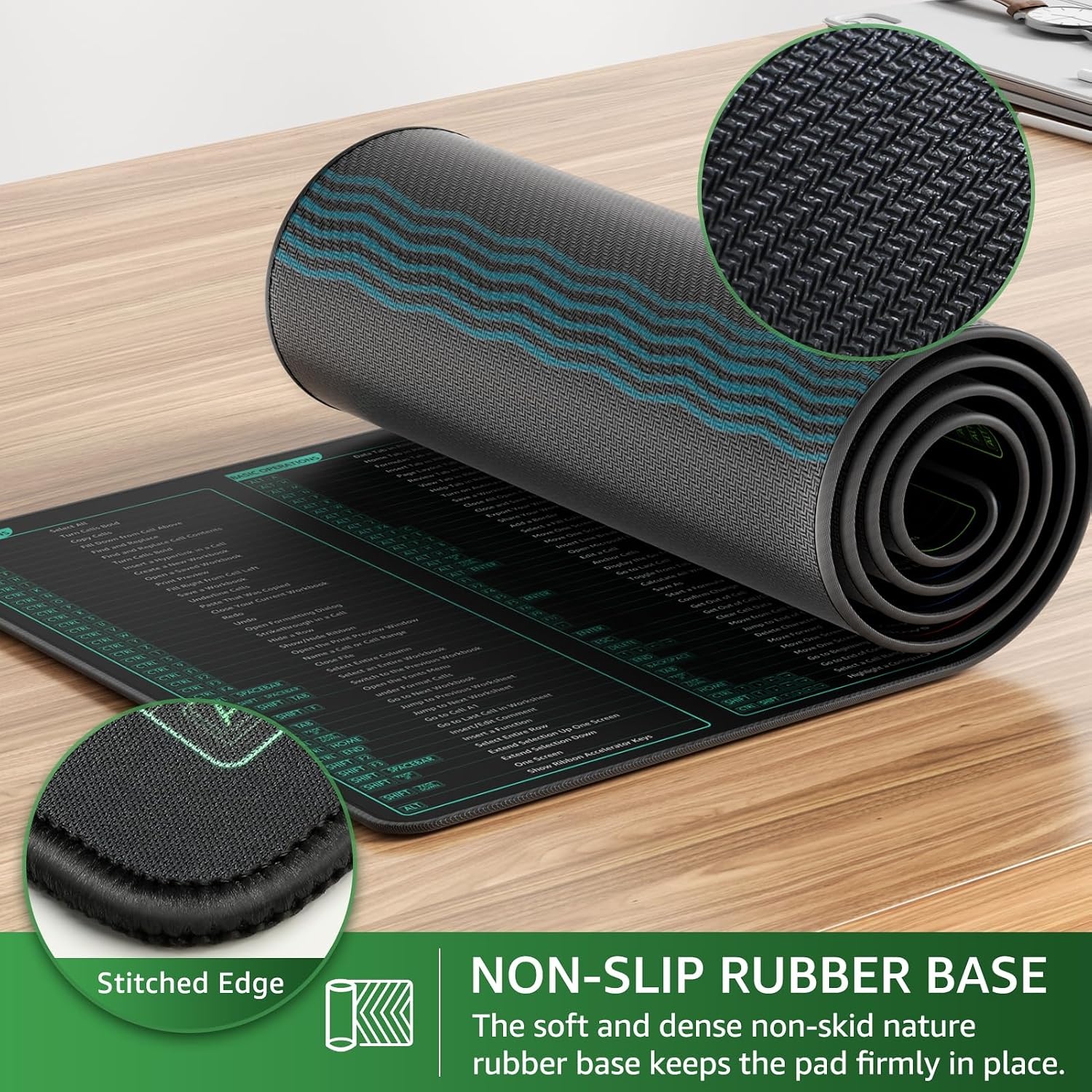 image:imageKTRIO Large Gaming Mouse Pad Desk Mat for Gamer 315 x 157 Black XXL Extended Size Design Superior MicroWeave Cloth NonSlip Rubber Base Durable Stitched Edges WaterResistant CoatingAce Excel Shortcuts