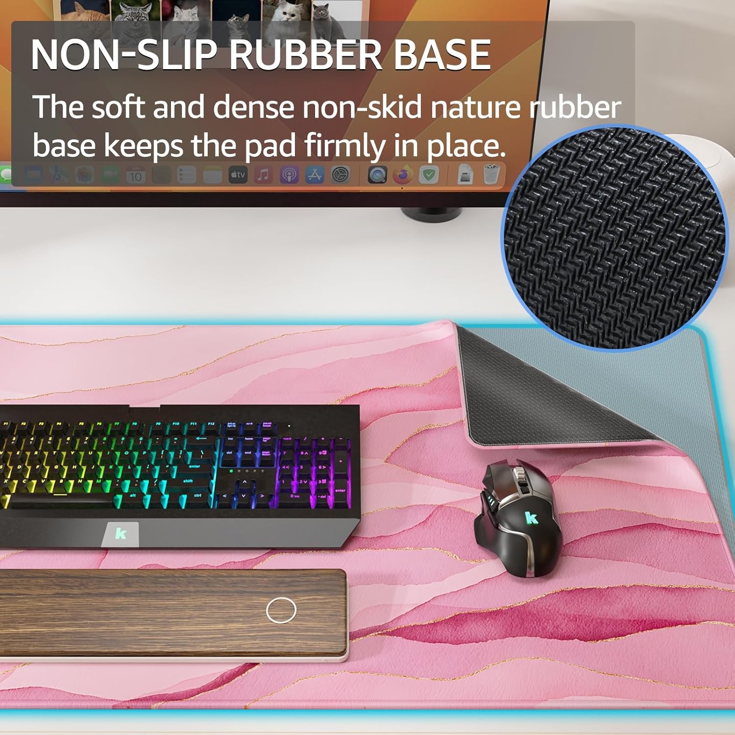 image:imageKTRIO Large Gaming Mouse Pad Desk Mat for Gamer 315 x 157 Black XXL Extended Size Design Superior MicroWeave Cloth NonSlip Rubber Base Durable Stitched Edges WaterResistant CoatingPink Glow