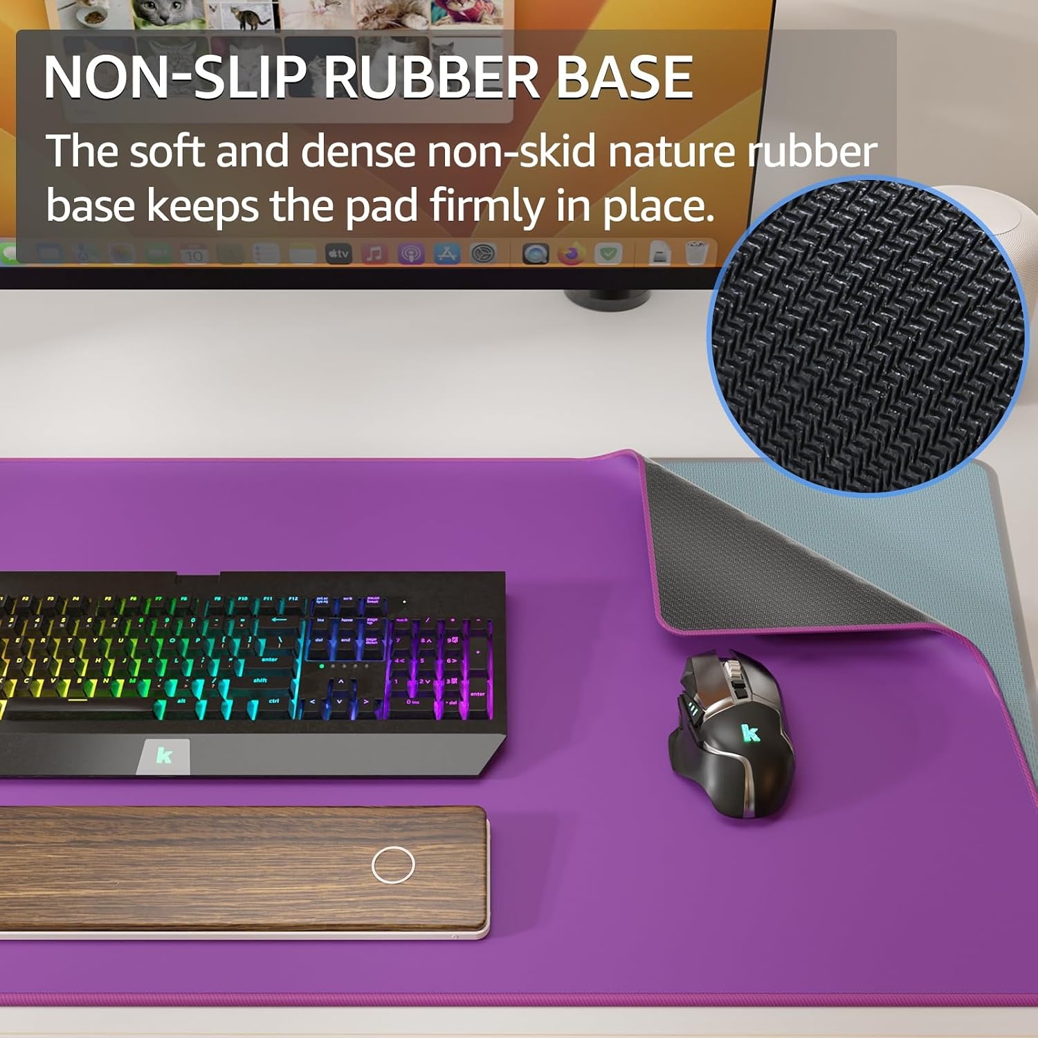 image:imageKTRIO Large Gaming Mouse Pad Desk Mat for Gamer 315 x 157 Black XXL Extended Size Design Superior MicroWeave Cloth NonSlip Rubber Base Durable Stitched Edges WaterResistant CoatingViolet Purple
