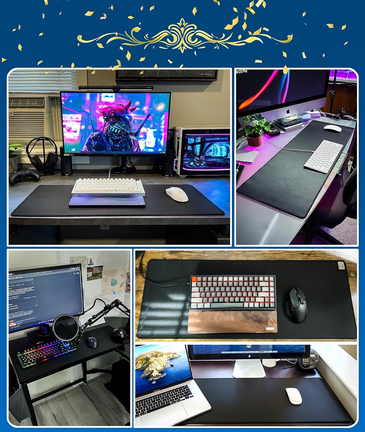 image:imageKTRIO Large Gaming Mouse Pad Desk Mat for Gamer 315 x 157 Black XXL Extended Size Design Superior MicroWeave Cloth NonSlip Rubber Base Durable Stitched Edges WaterResistant CoatingBlack Stealth