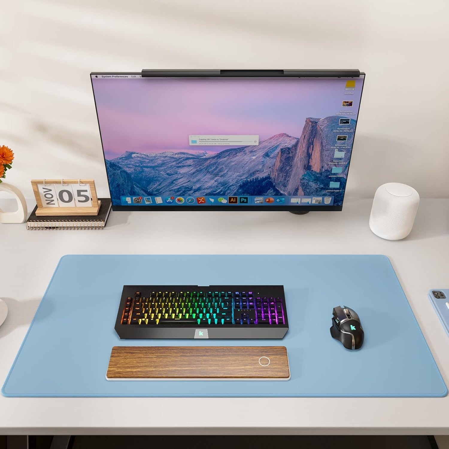 image:imageKTRIO Large Gaming Mouse Pad Desk Mat for Gamer 315 x 157 Black XXL Extended Size Design Superior MicroWeave Cloth NonSlip Rubber Base Durable Stitched Edges WaterResistant CoatingIce Blue