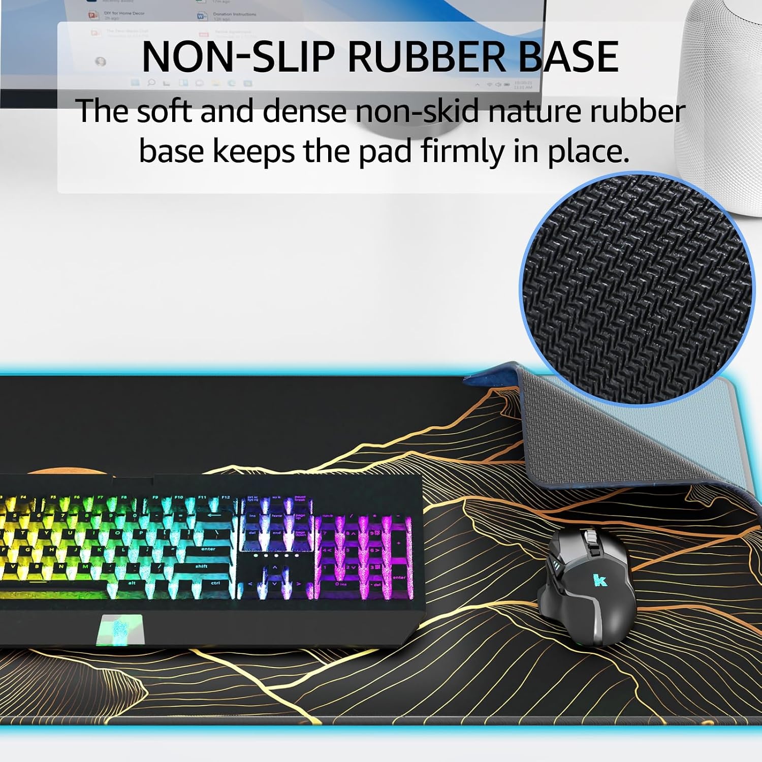 image:imageKTRIO Large Gaming Mouse Pad Desk Mat for Gamer 315 x 157 Black XXL Extended Size Design Superior MicroWeave Cloth NonSlip Rubber Base Durable Stitched Edges WaterResistant CoatingBright Rise
