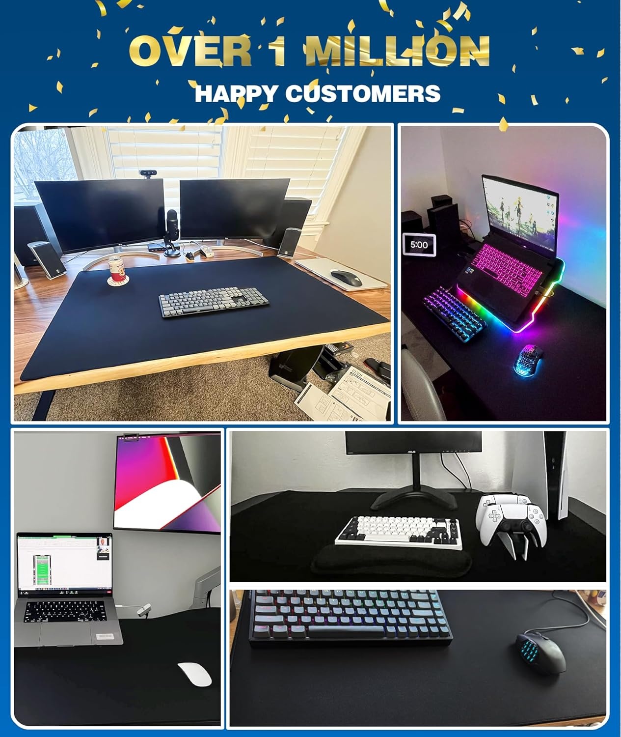 image:imageKTRIO Large Gaming Mouse Pad Desk Mat for Gamer 315 x 157 Black XXL Extended Size Design Superior MicroWeave Cloth NonSlip Rubber Base Durable Stitched Edges WaterResistant CoatingBlack Stealth