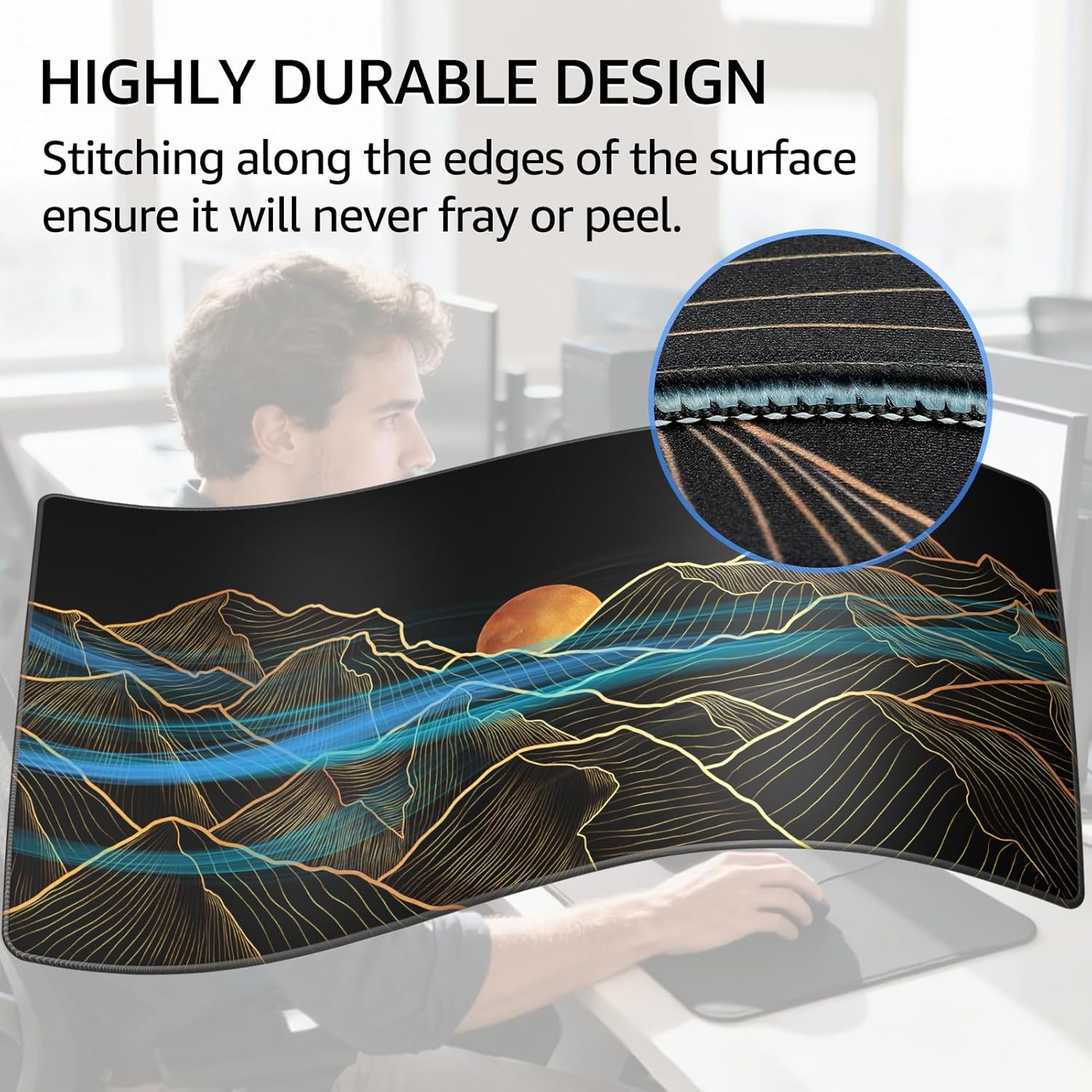 image:imageKTRIO Large Gaming Mouse Pad Desk Mat for Gamer 315 x 157 Black XXL Extended Size Design Superior MicroWeave Cloth NonSlip Rubber Base Durable Stitched Edges WaterResistant CoatingBright Rise