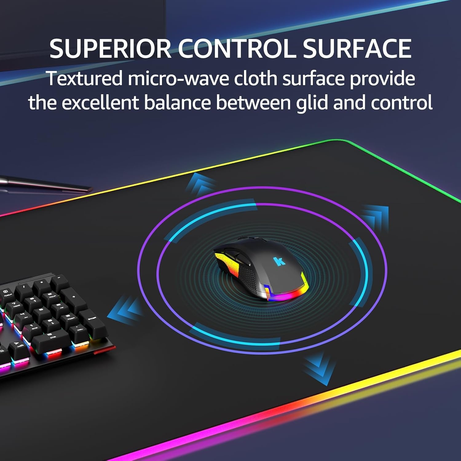 image:imageKTRIO Large Gaming Mouse Pad Desk Mat for Gamer 315 x 157 Black XXL Extended Size Design Superior MicroWeave Cloth NonSlip Rubber Base Durable Stitched Edges WaterResistant CoatingRGB Black