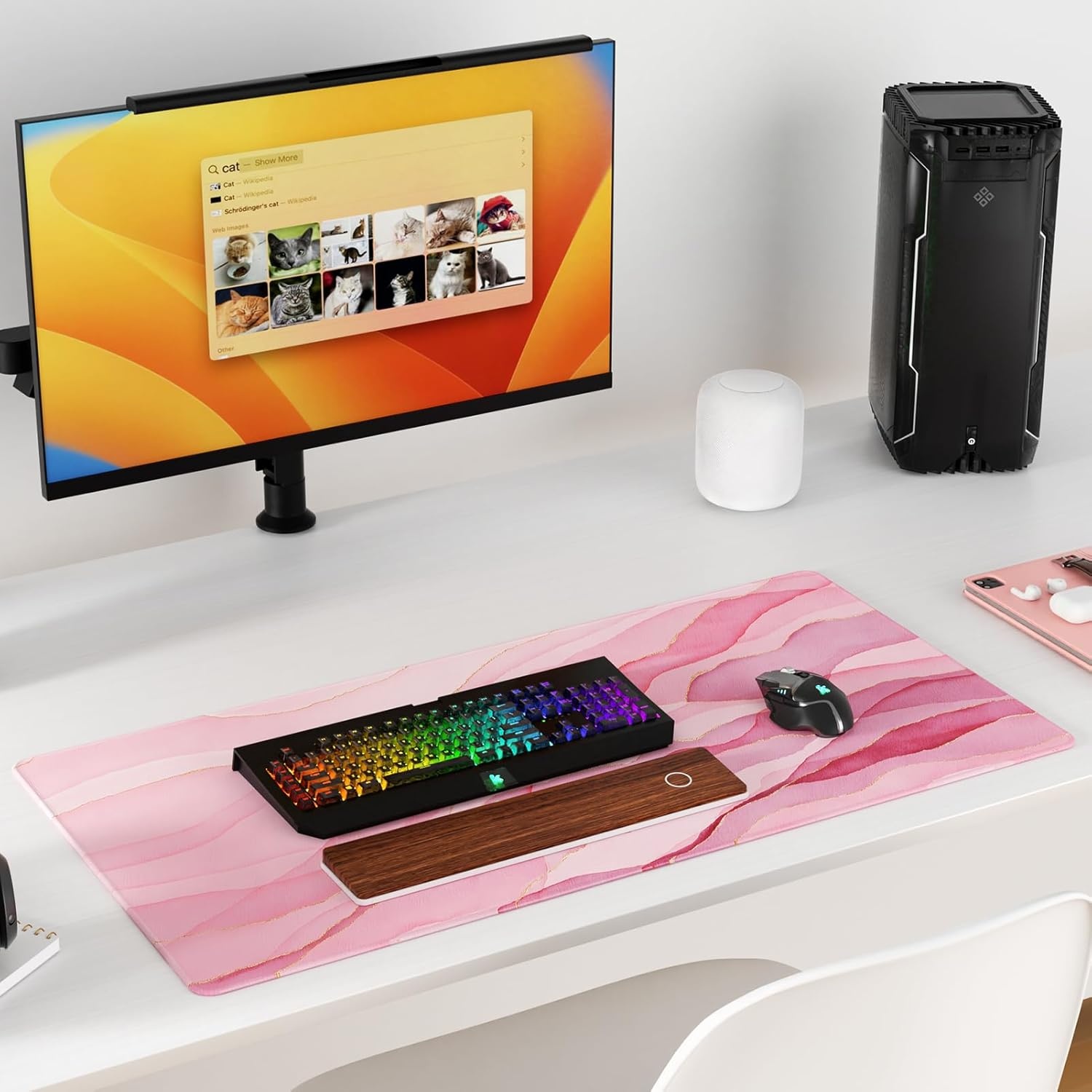 image:imageKTRIO Large Gaming Mouse Pad Desk Mat for Gamer 315 x 157 Black XXL Extended Size Design Superior MicroWeave Cloth NonSlip Rubber Base Durable Stitched Edges WaterResistant CoatingPink Glow
