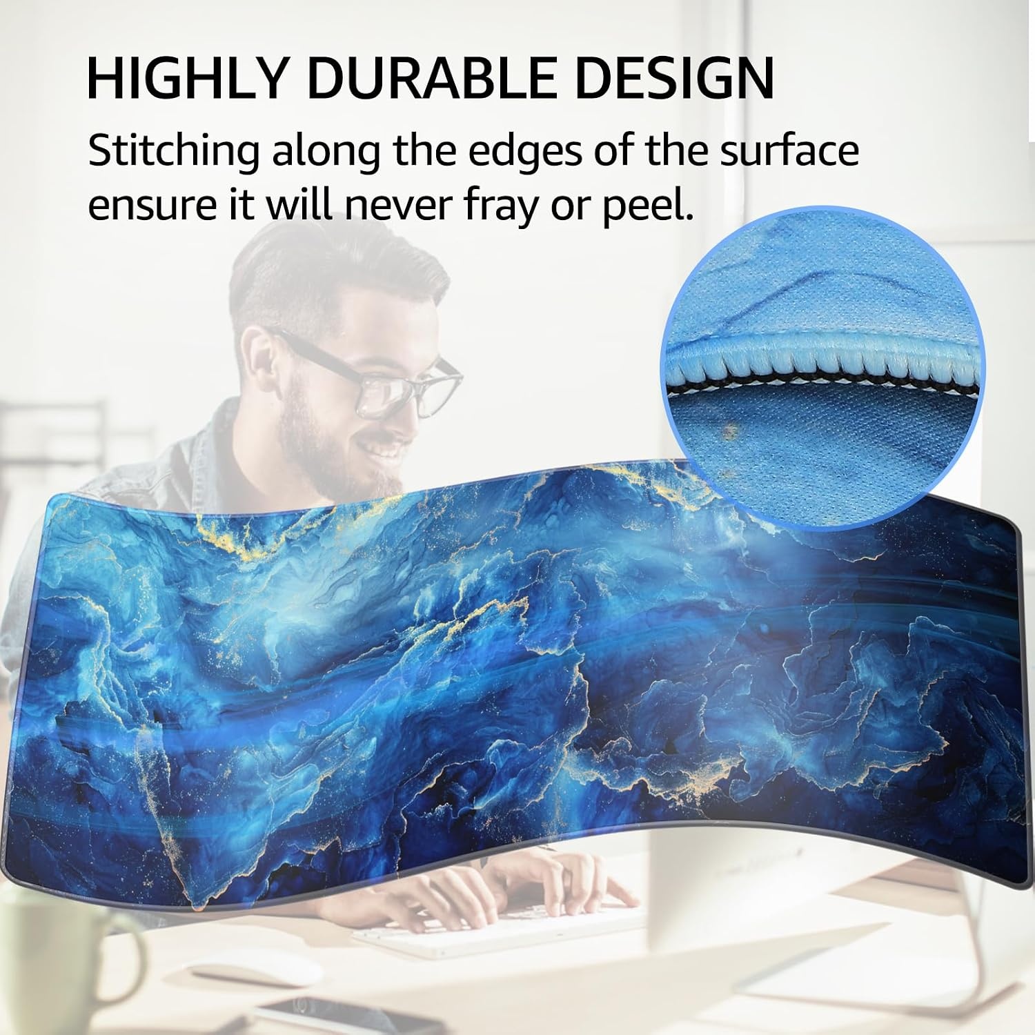 image:imageKTRIO Large Gaming Mouse Pad Desk Mat for Gamer 315 x 157 Black XXL Extended Size Design Superior MicroWeave Cloth NonSlip Rubber Base Durable Stitched Edges WaterResistant CoatingBlue Marble