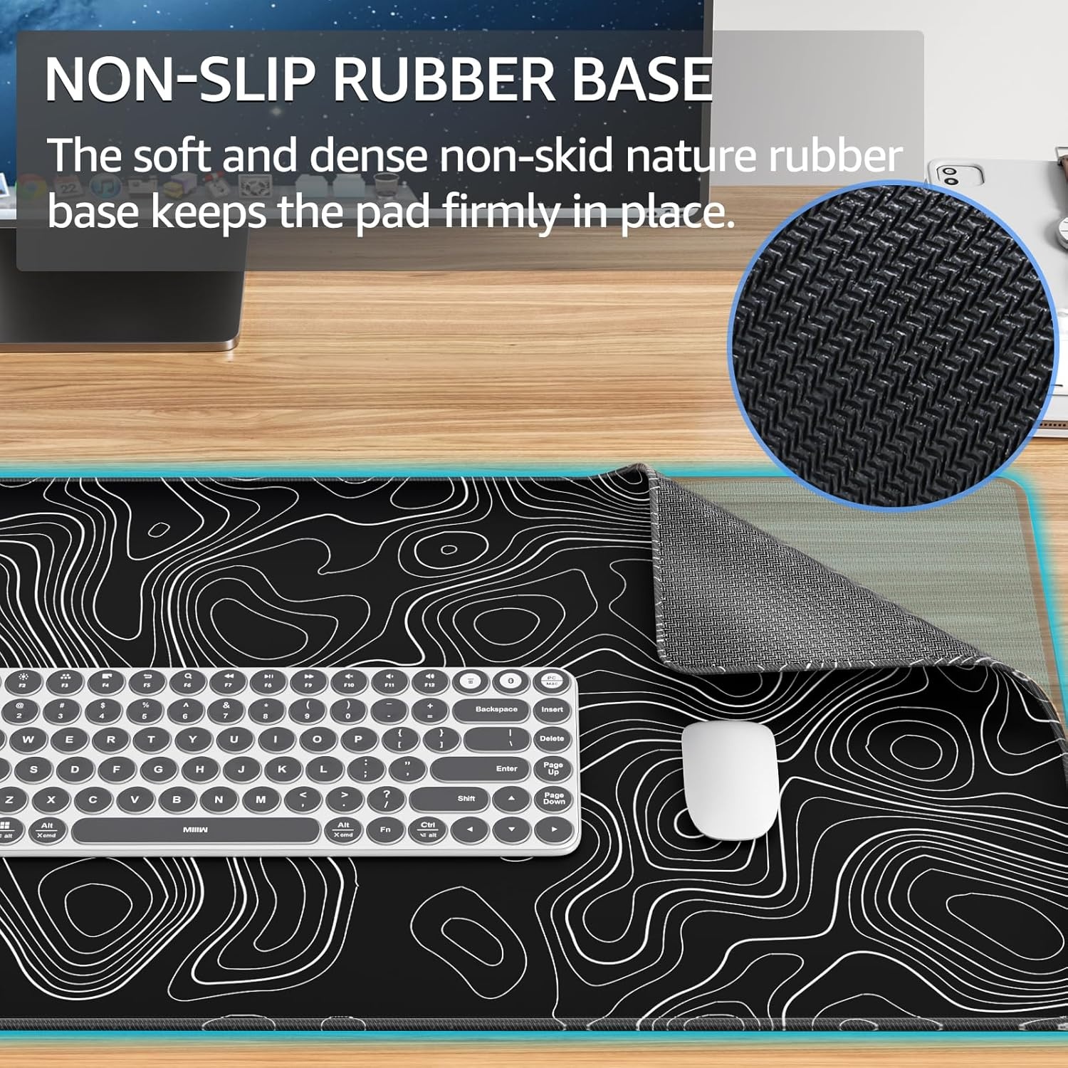 image:imageKTRIO Large Gaming Mouse Pad Desk Mat for Gamer 315 x 157 Black XXL Extended Size Design Superior MicroWeave Cloth NonSlip Rubber Base Durable Stitched Edges WaterResistant CoatingBlack Topographic