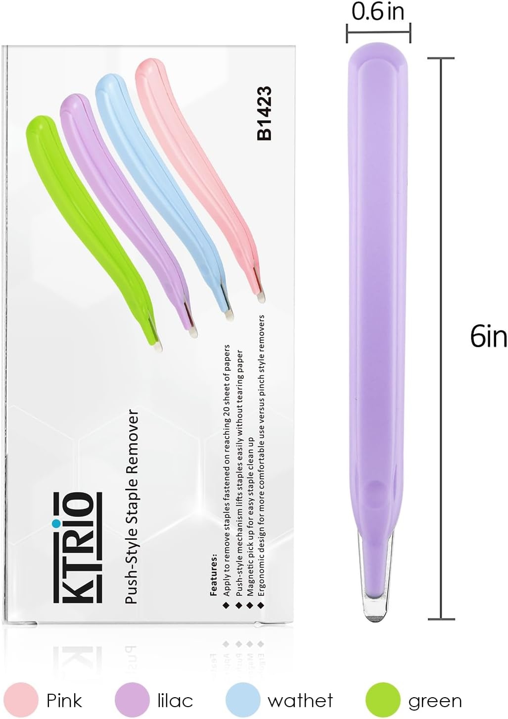 image:imageKTRIO Magnetic Staple Remover Tool 4 Pack Professional Stapler Removers Flat Staple Puller Stick for Classroom Office Home 4 Pastel Colors